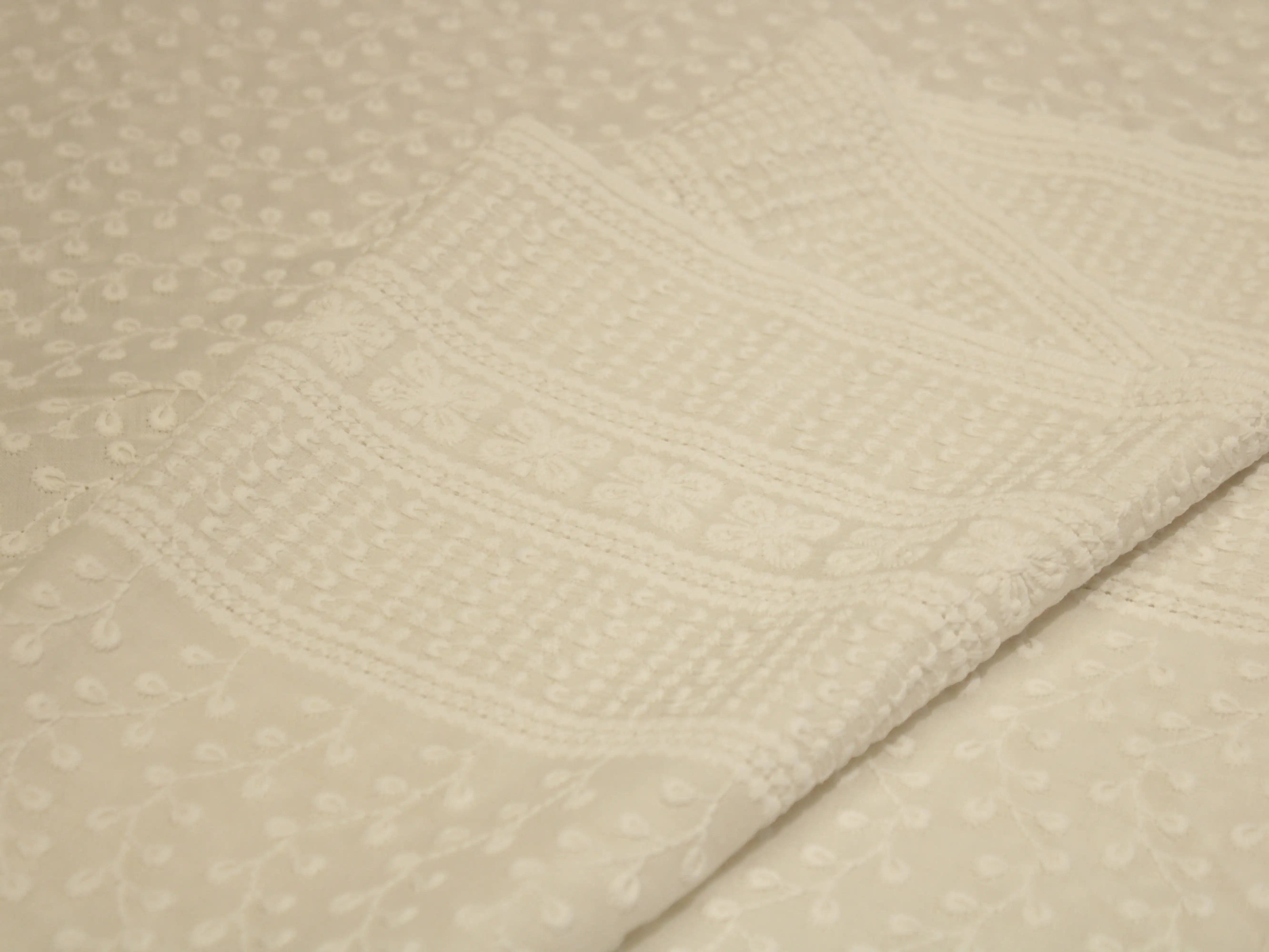 Cotton White Border Embroidery Fabric