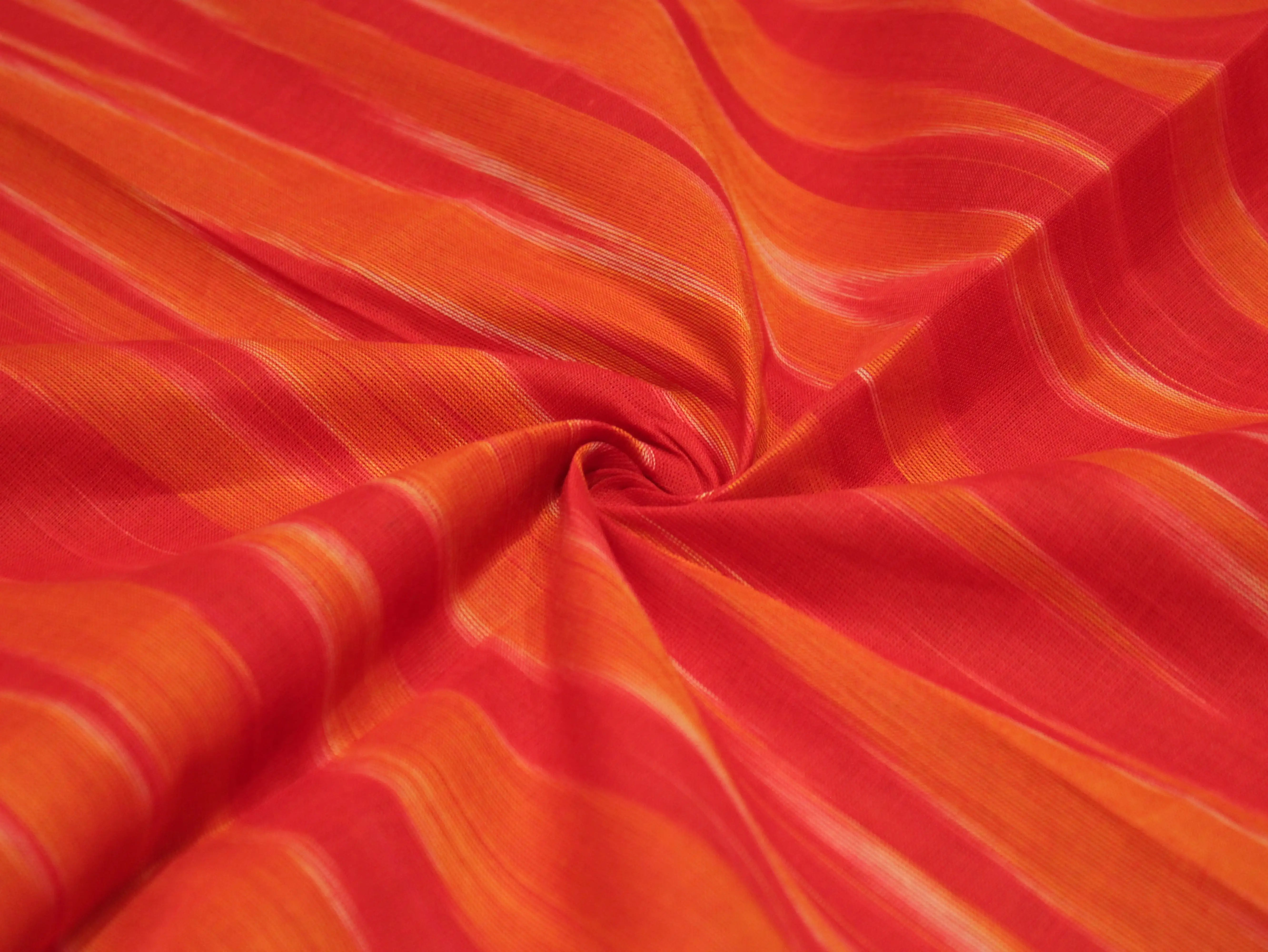 Mfoks : Handloom Pure Cotton Woven Fabric - Orange