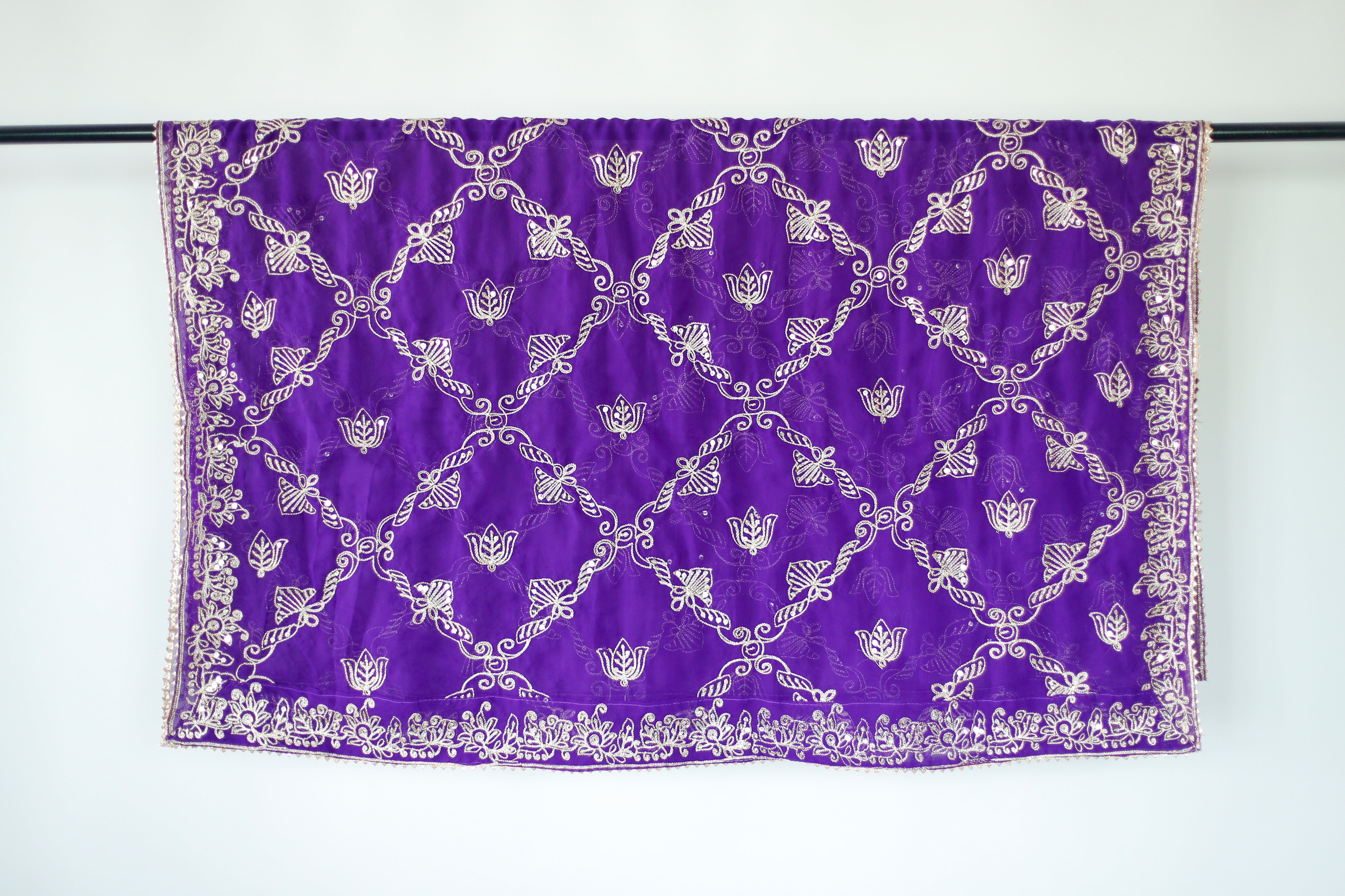 Fox Georgette Vintage Zari Work Dupatta - Purple