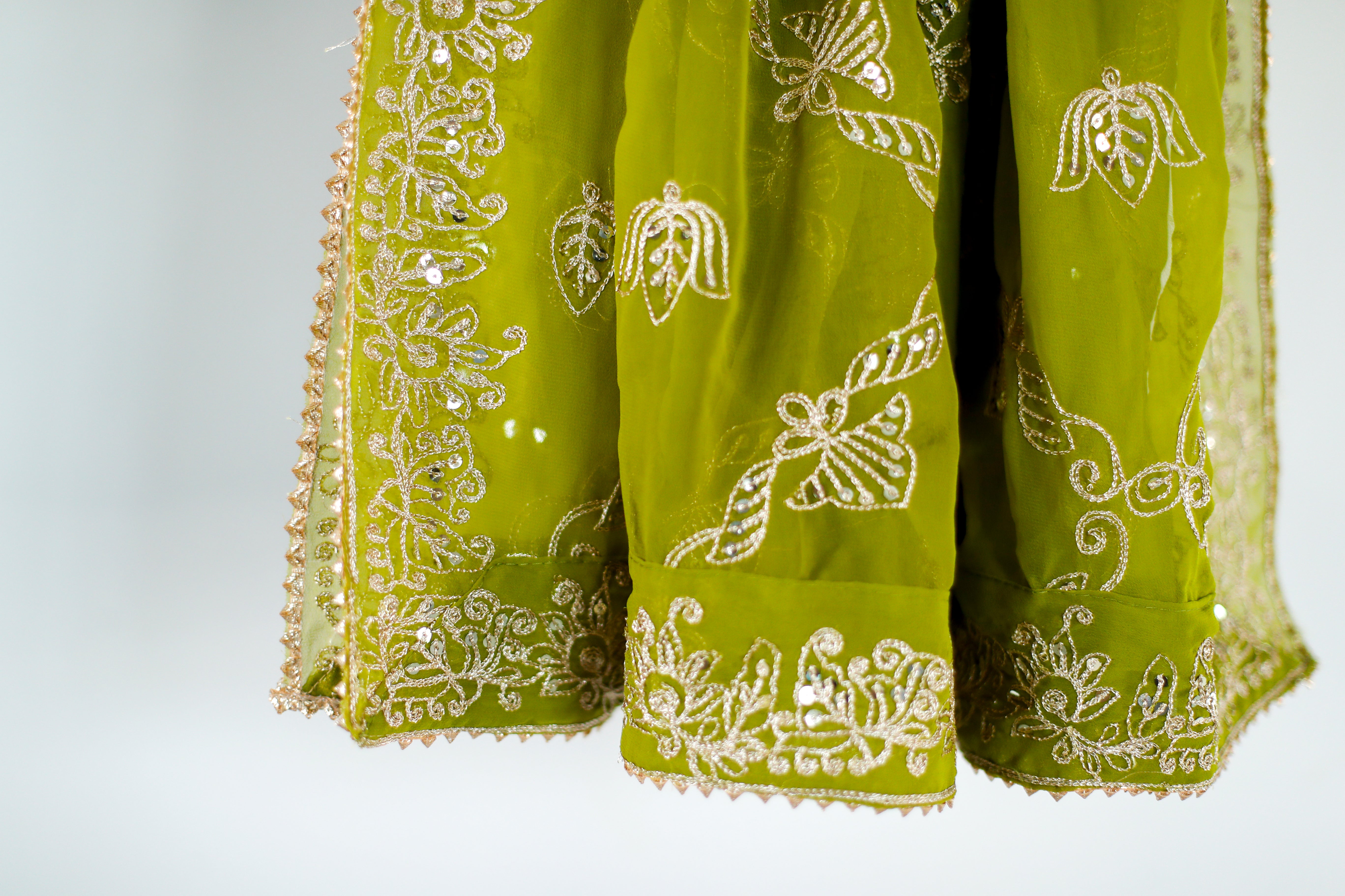 Fox Georgette Vintage Zari Work Dupatta - Light Mehendi Green
