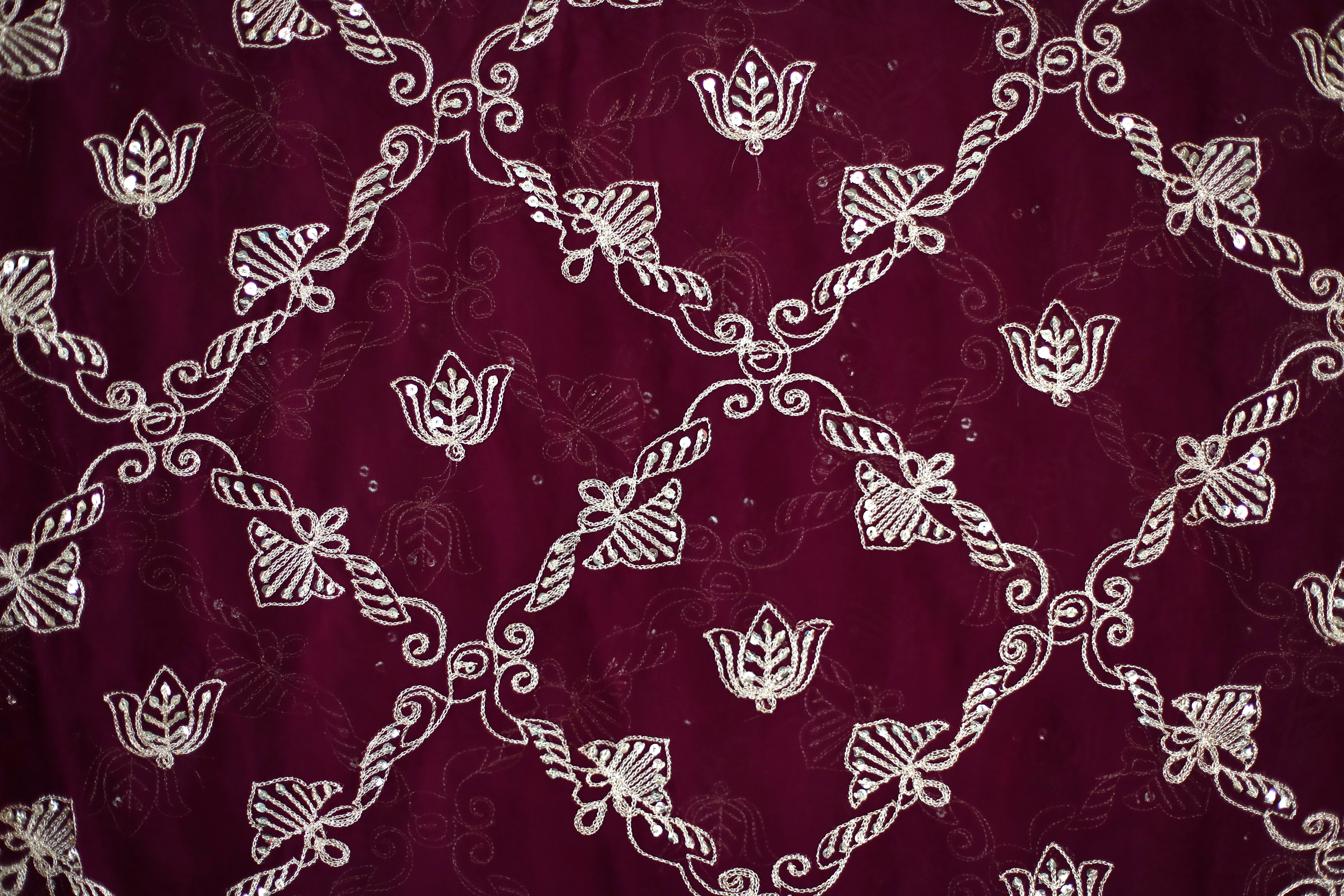 Fox Georgette Vintage Zari Work Dupatta - Wine
