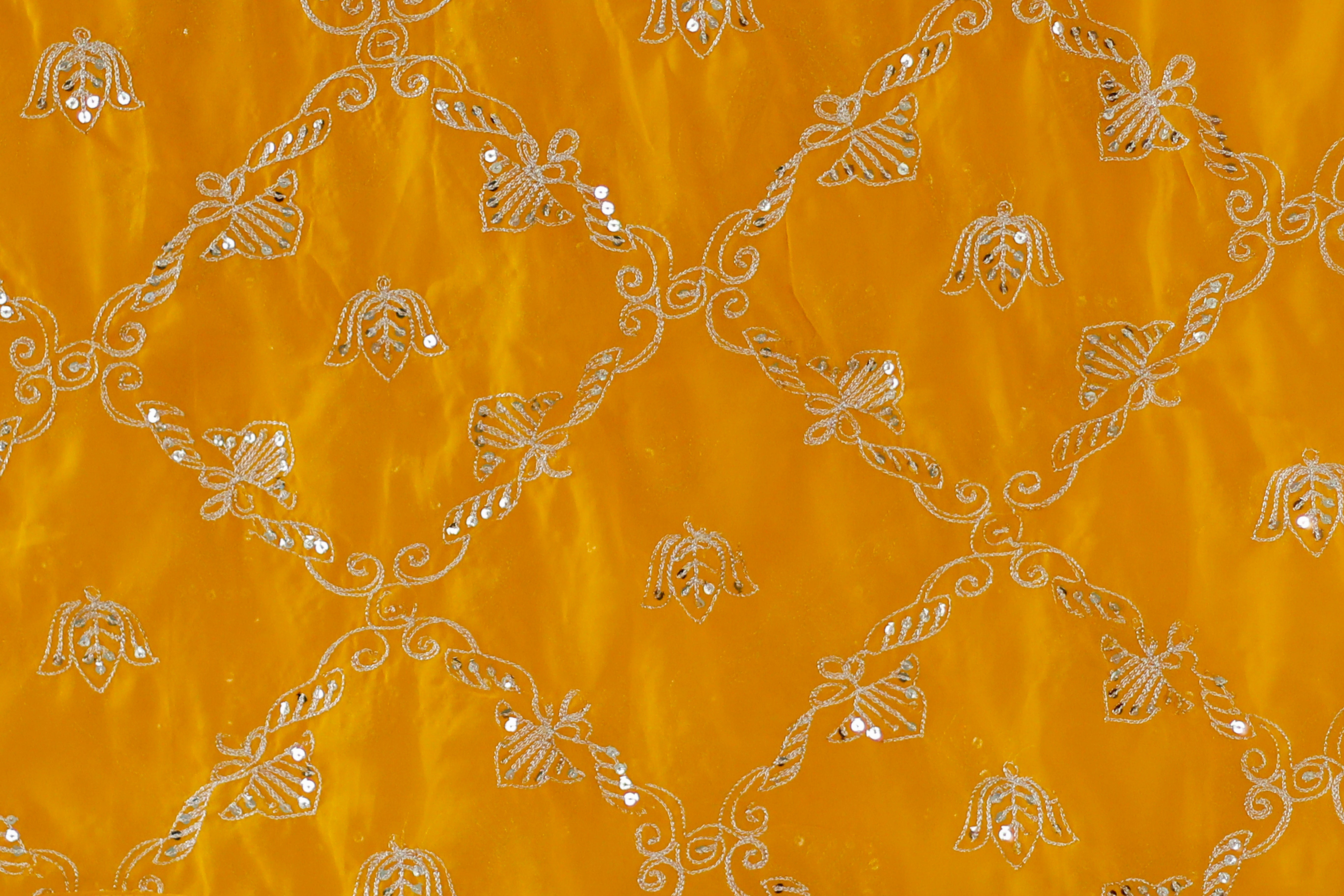 Fox Georgette Vintage Zari Work Dupatta - Yellow