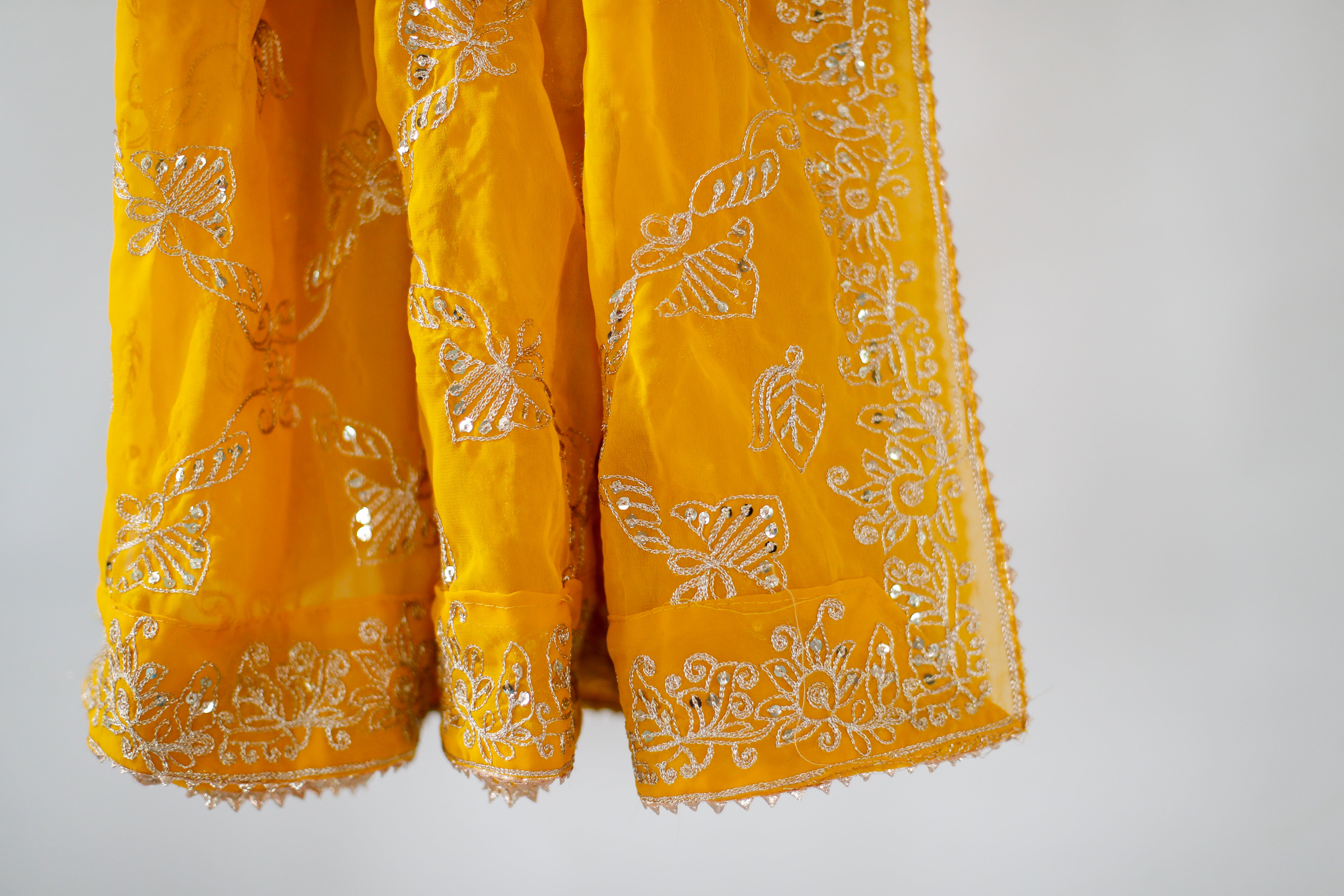 Fox Georgette Vintage Zari Work Dupatta - Yellow