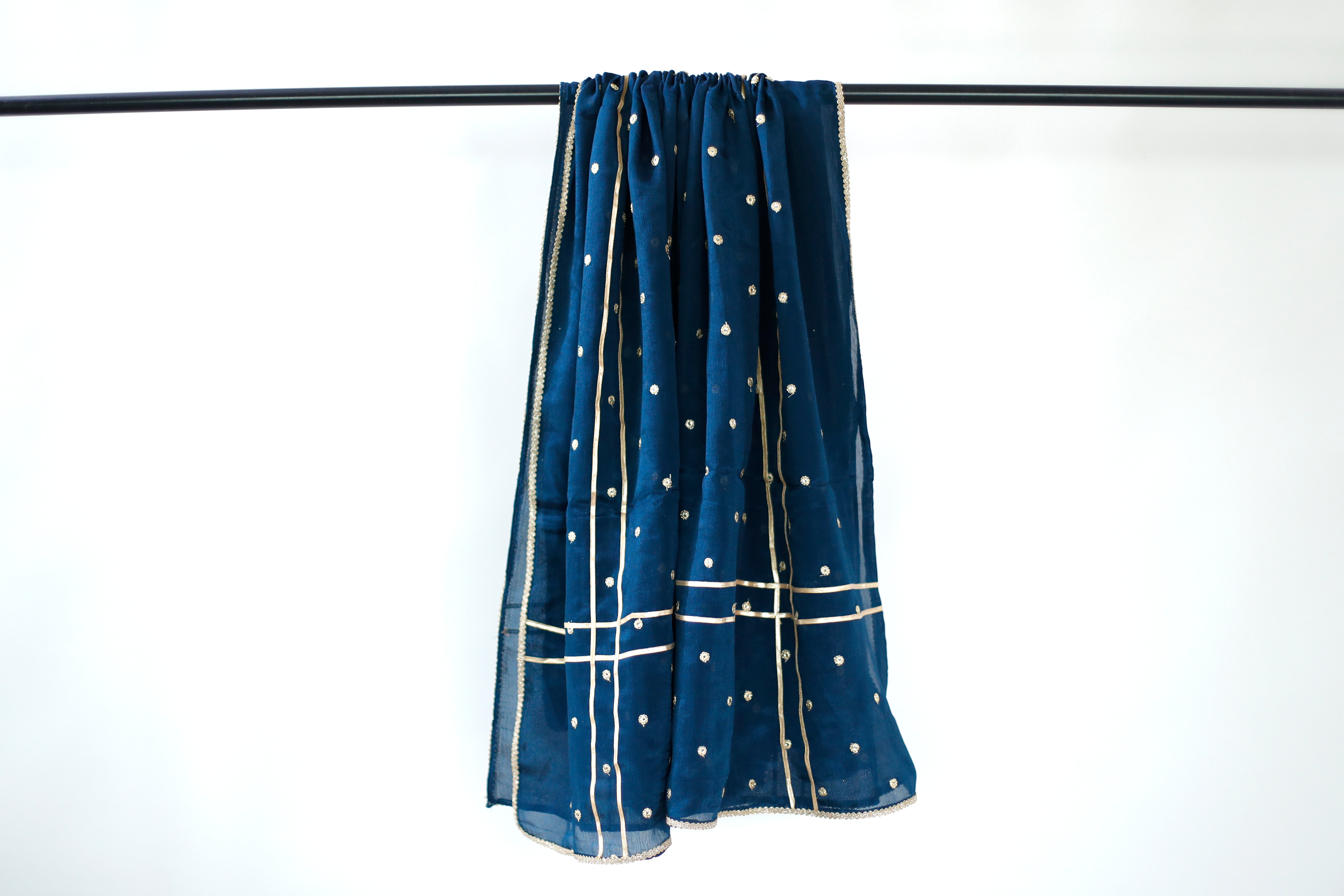 Chinon Minimal Buti Traditional Dupatta - Peacock Blue - M'Foks