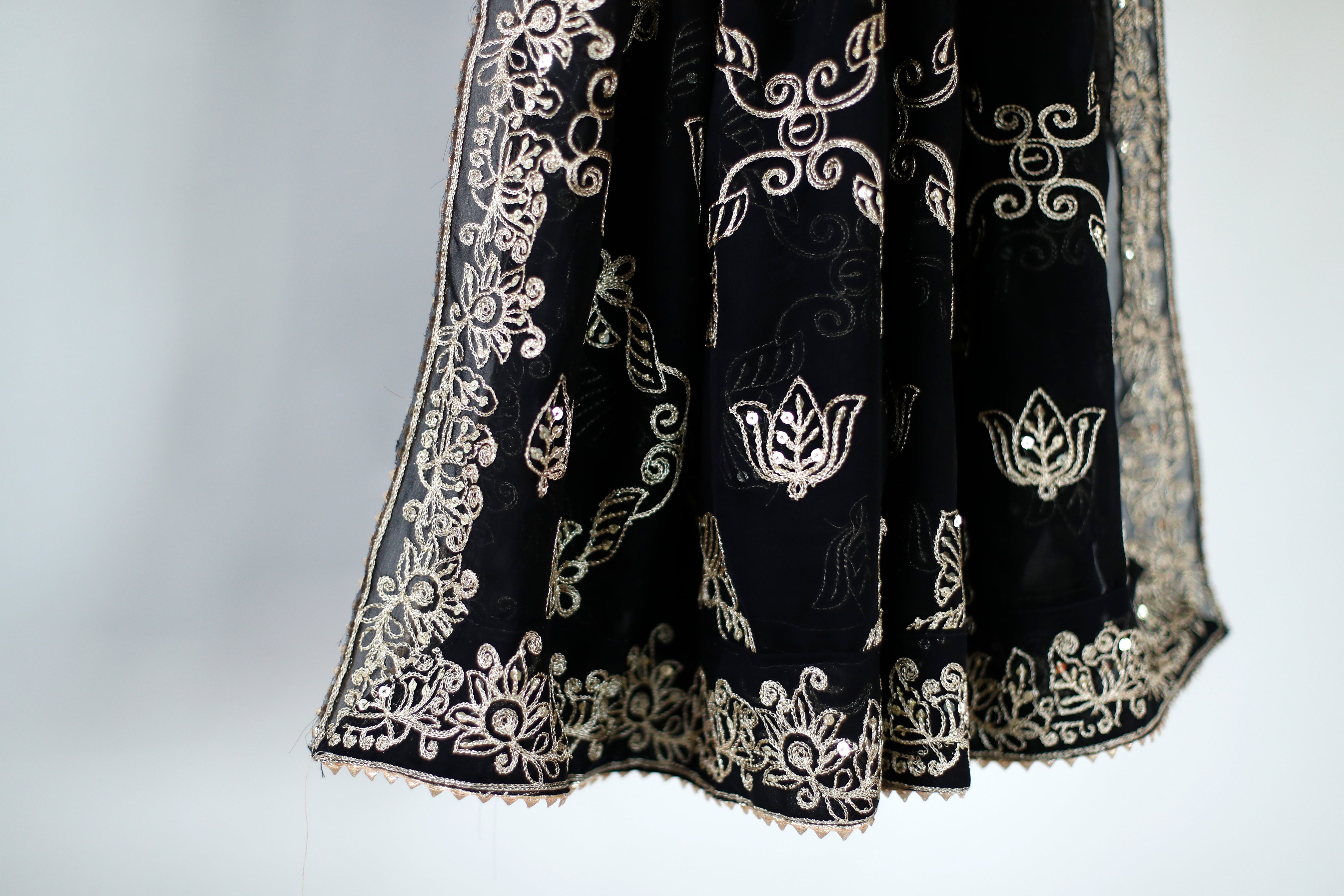 Fox Georgette Vintage Zari Work Dupatta - Black