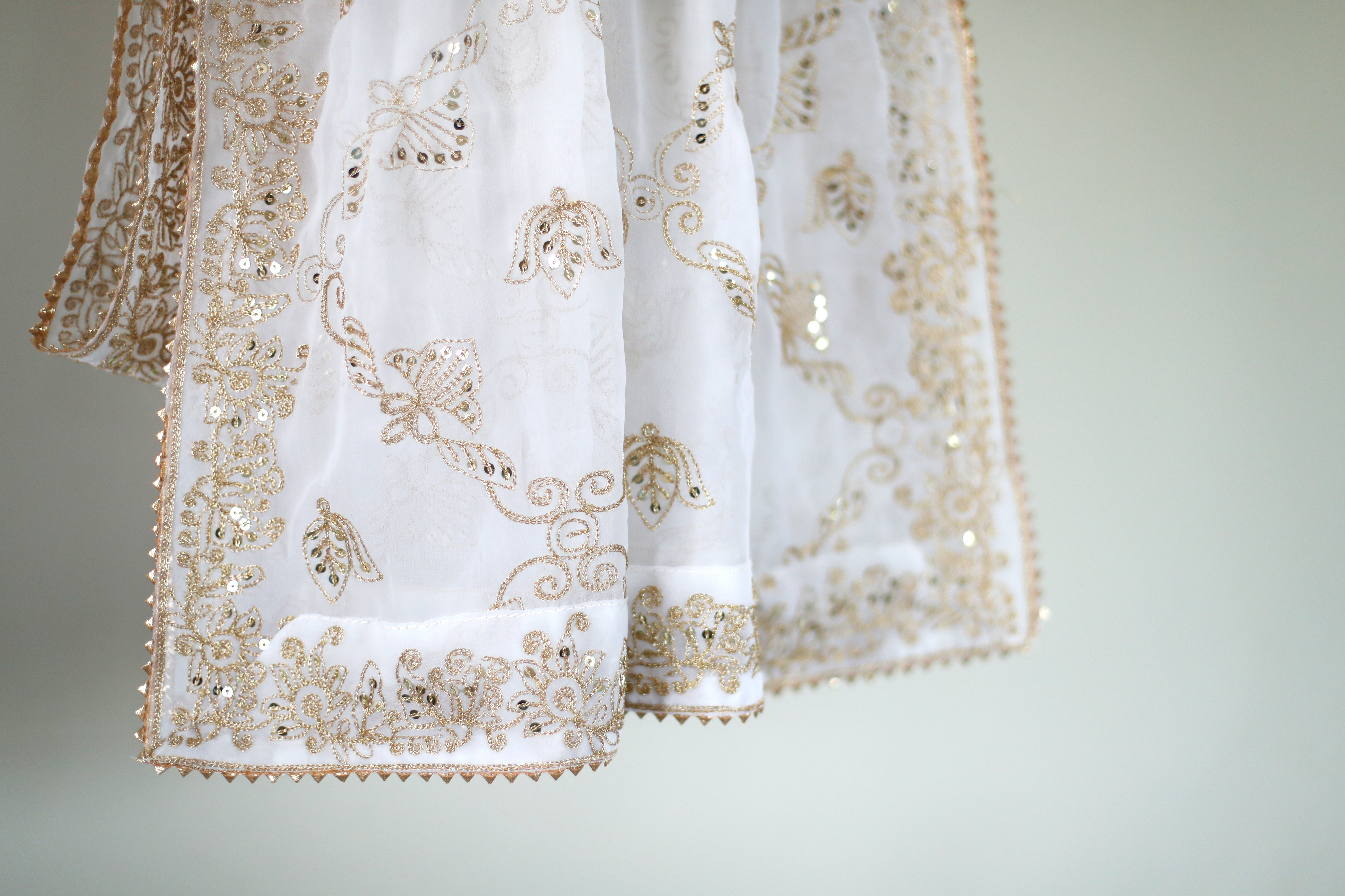 Fox Georgette Vintage Zari Work Dupatta - White