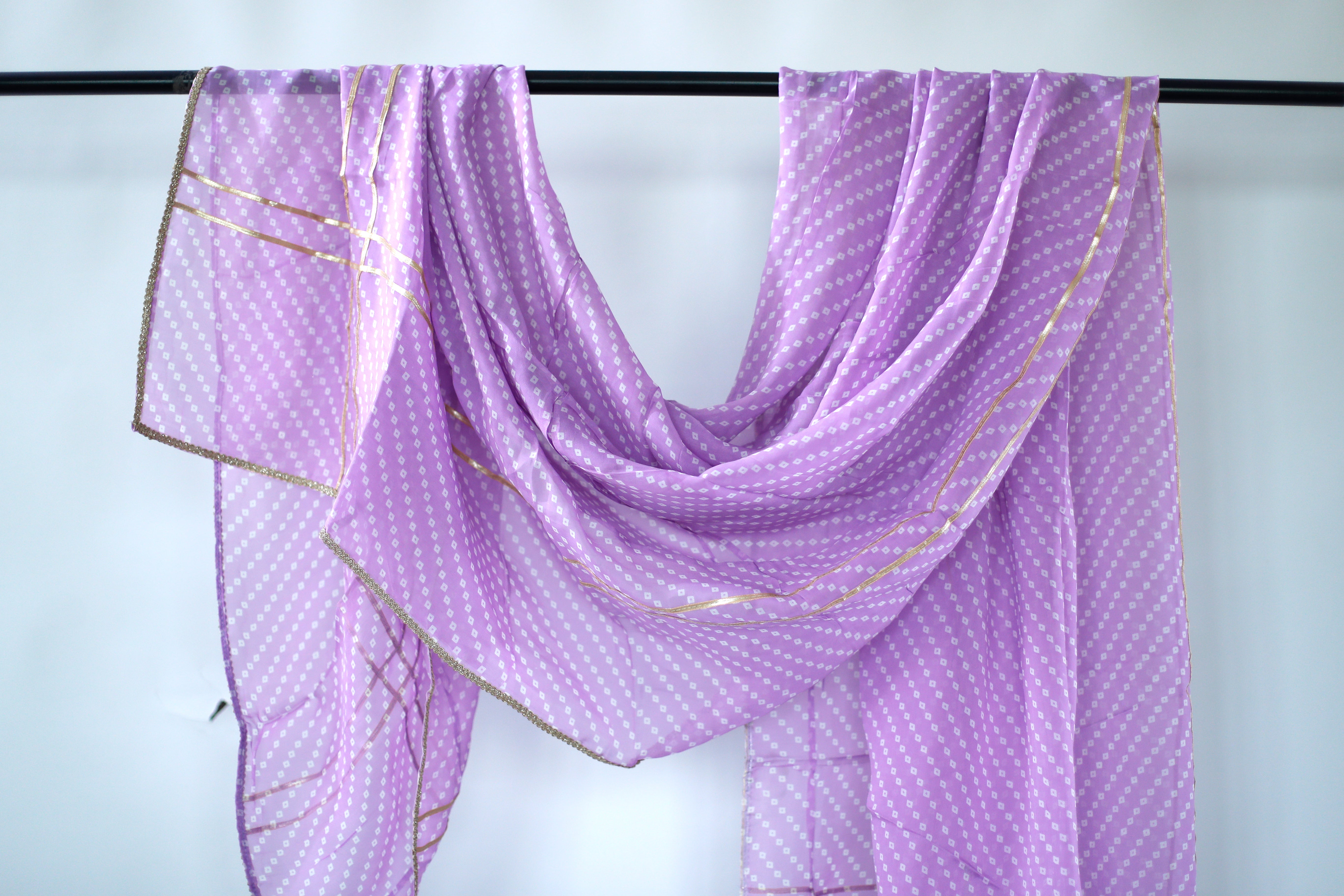 Viscose Organza Traditional Dupatta - Lavender - M'Foks
