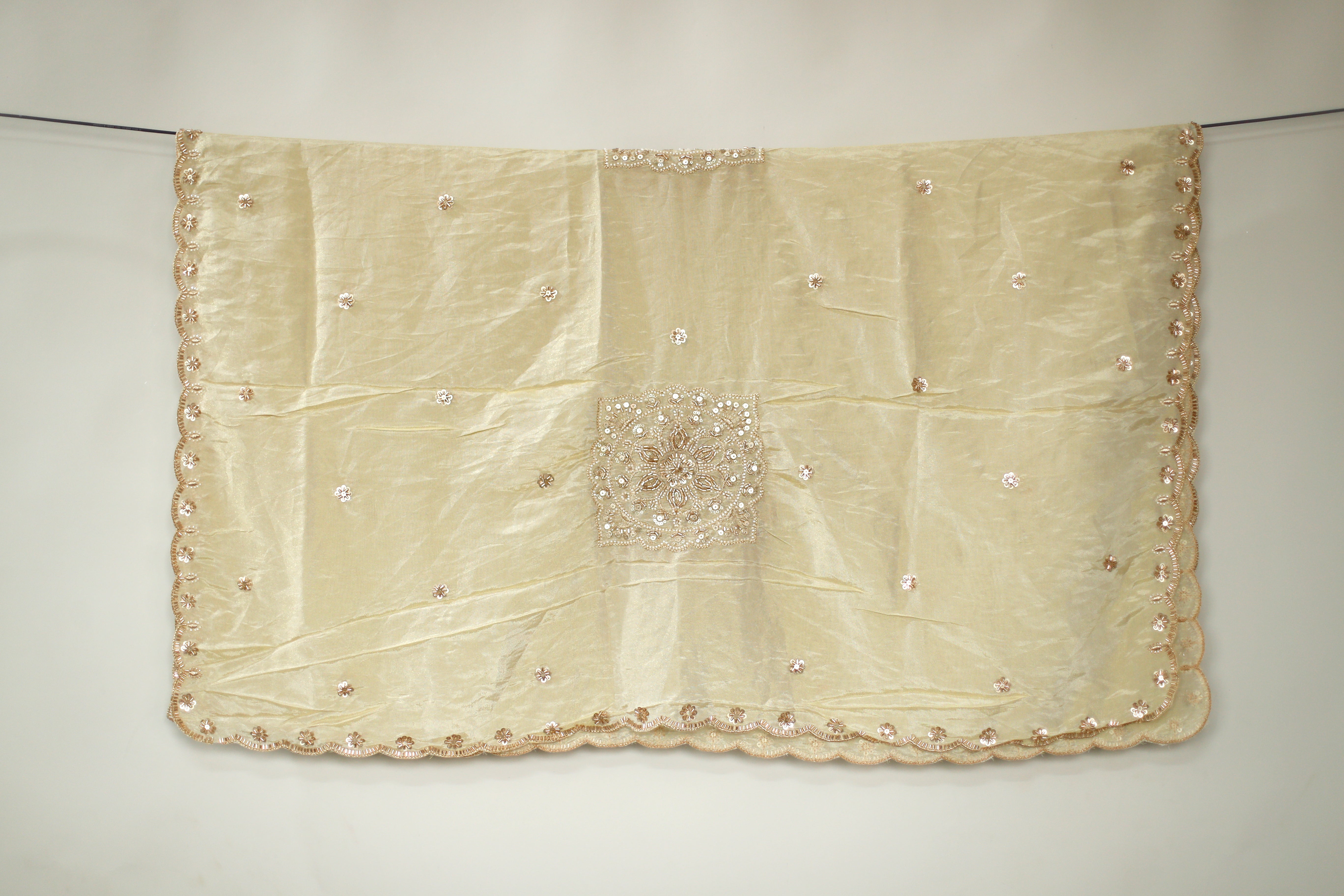Tissue Heavy Pearl Peach Work Dupatta - Dyeable