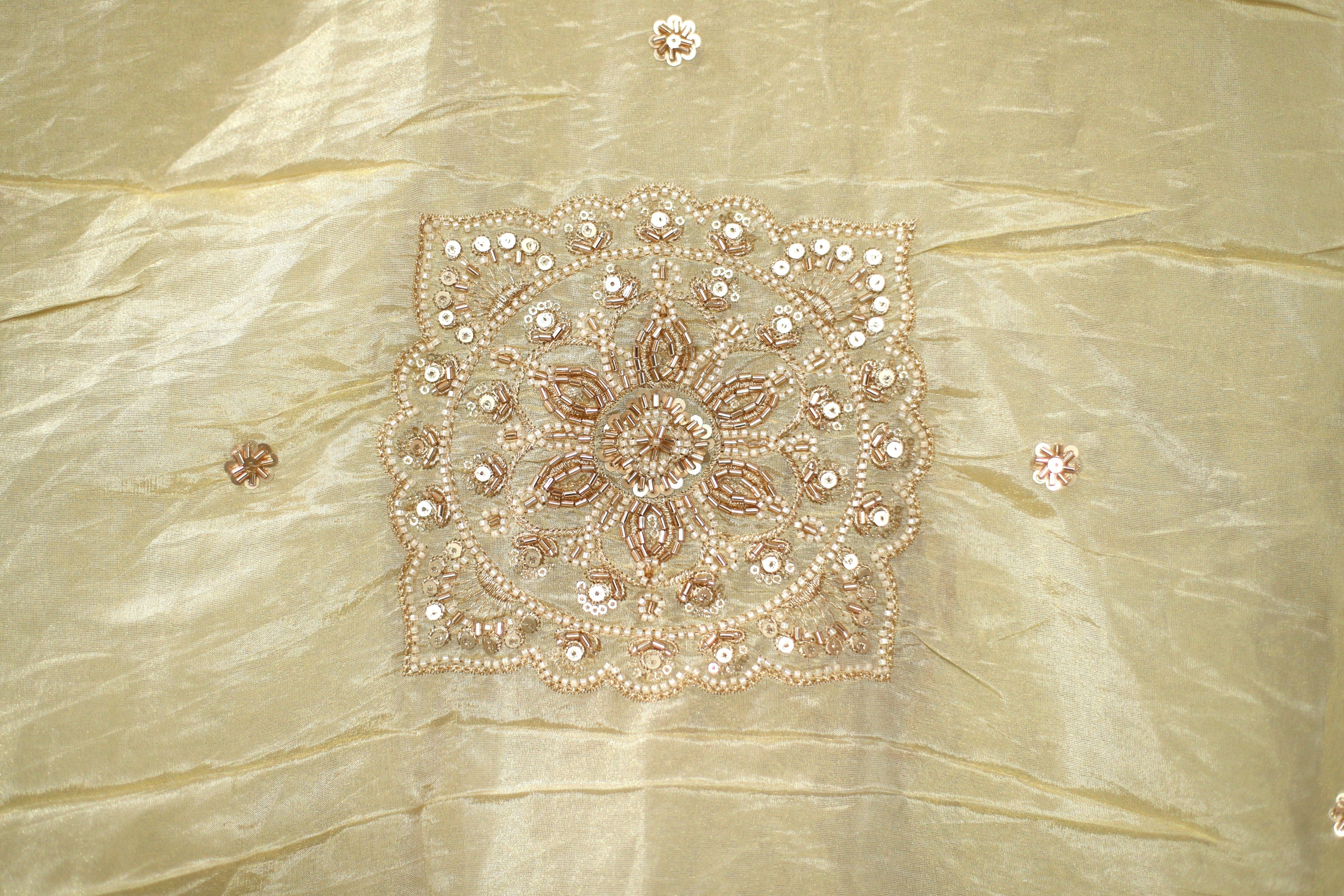 Tissue Heavy Pearl Peach Work Dupatta - Dyeable