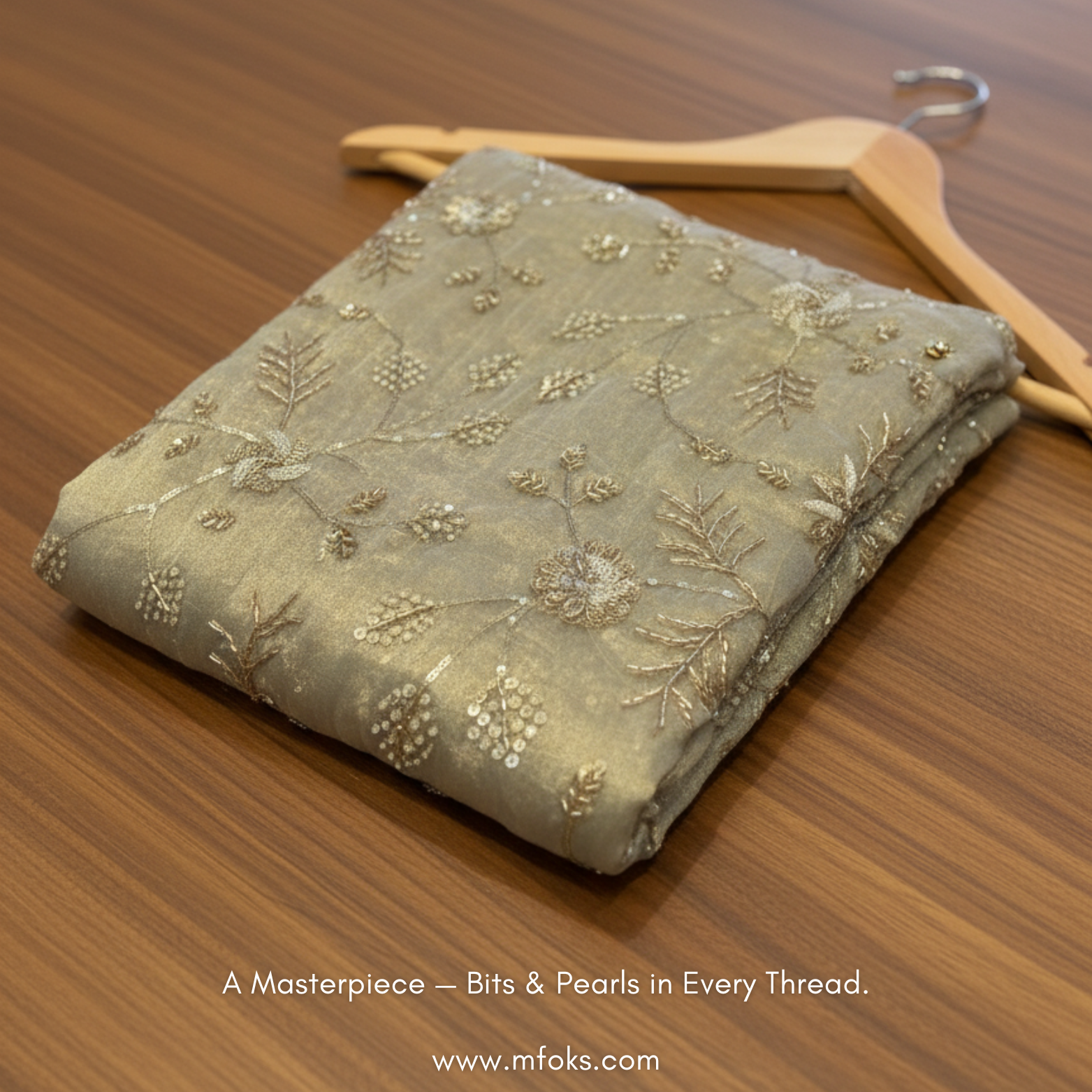 Pure Banarasi Tissue Fabric with Jaal, Bits & Pearl Work