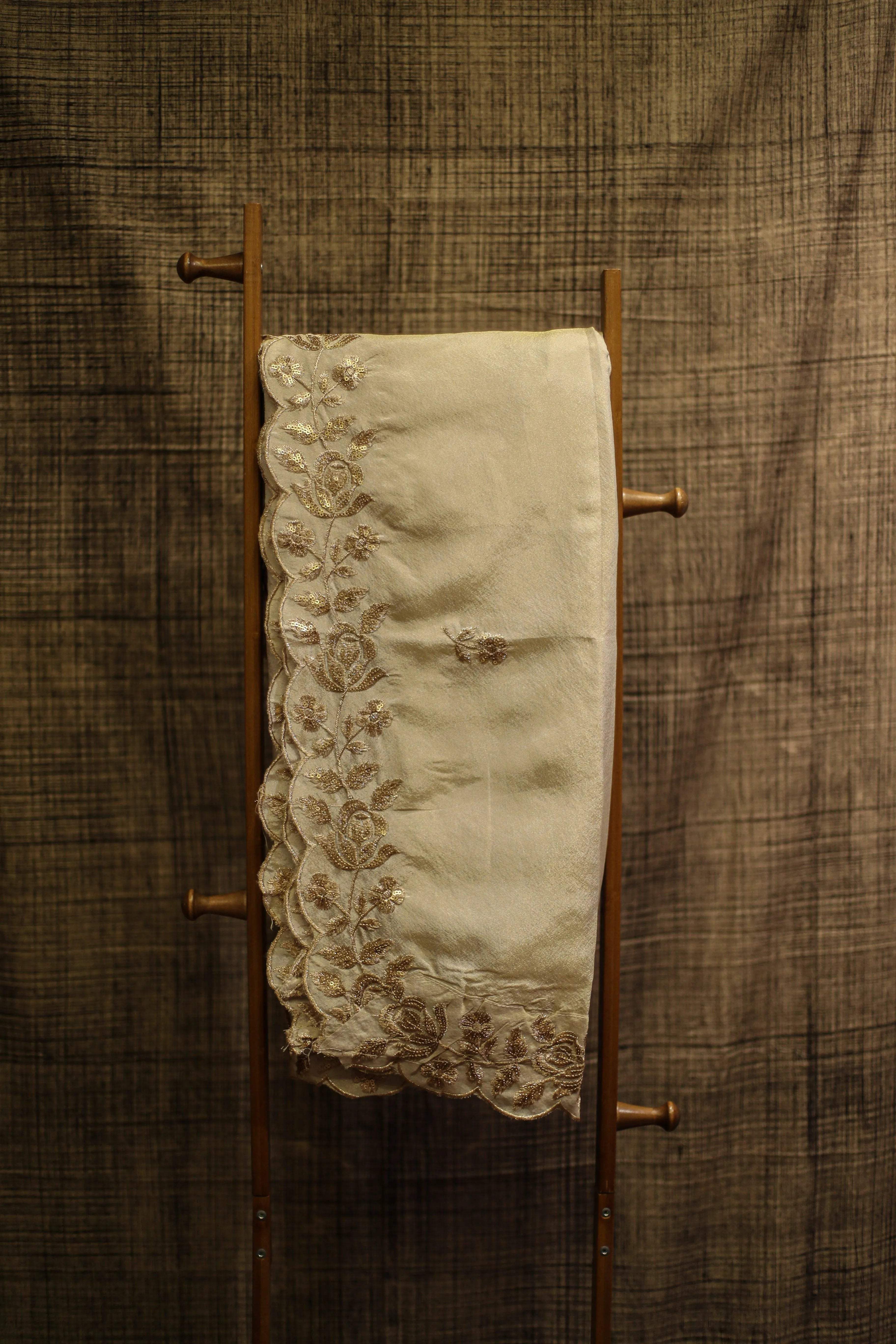 Ivory Elegance : Tissue Silk Sequin Work Dupatta/Stole - Dyeable - M'Foks