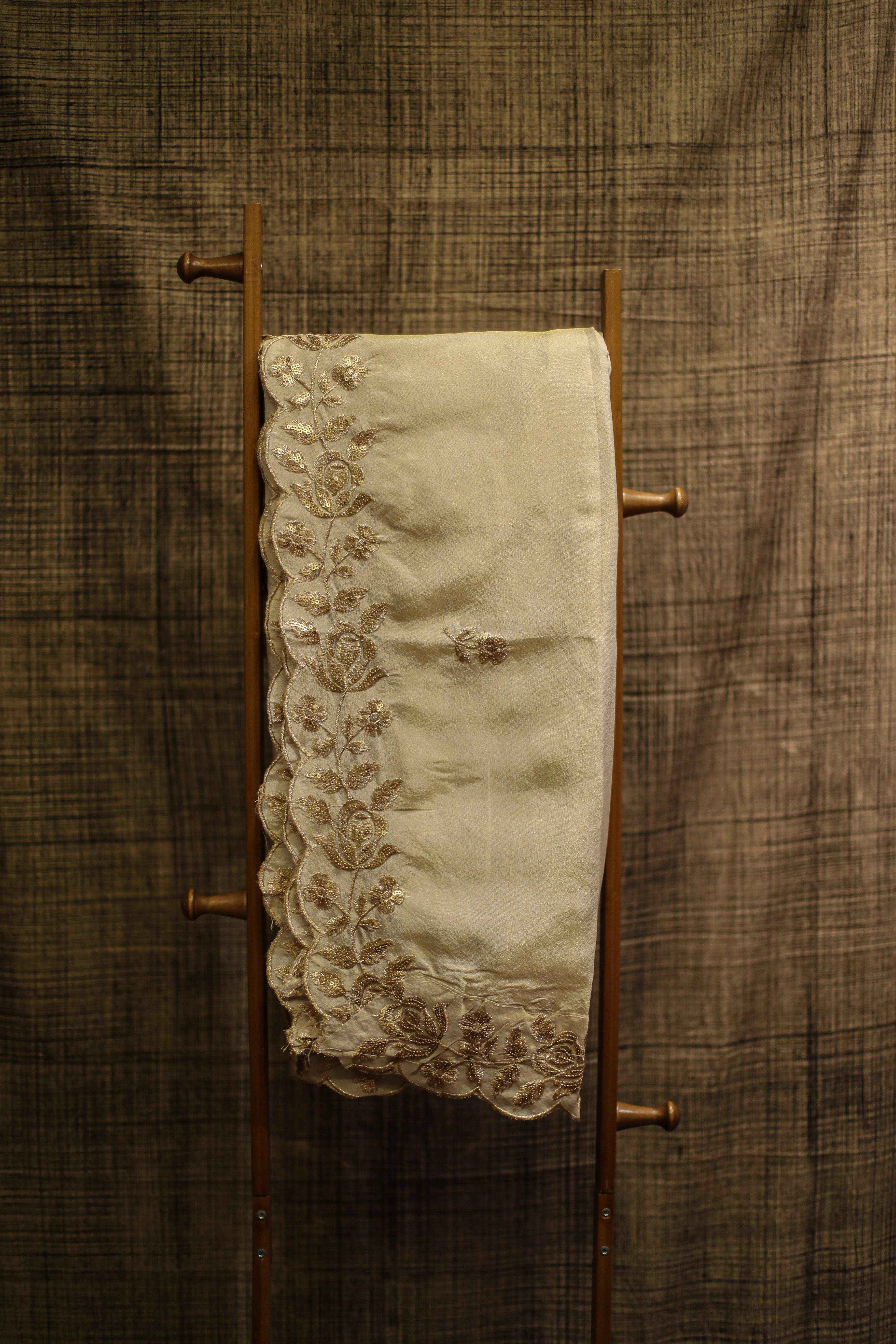 Ivory Elegance : Tissue Silk Sequin Work Dupatta/Stole - Dyeable