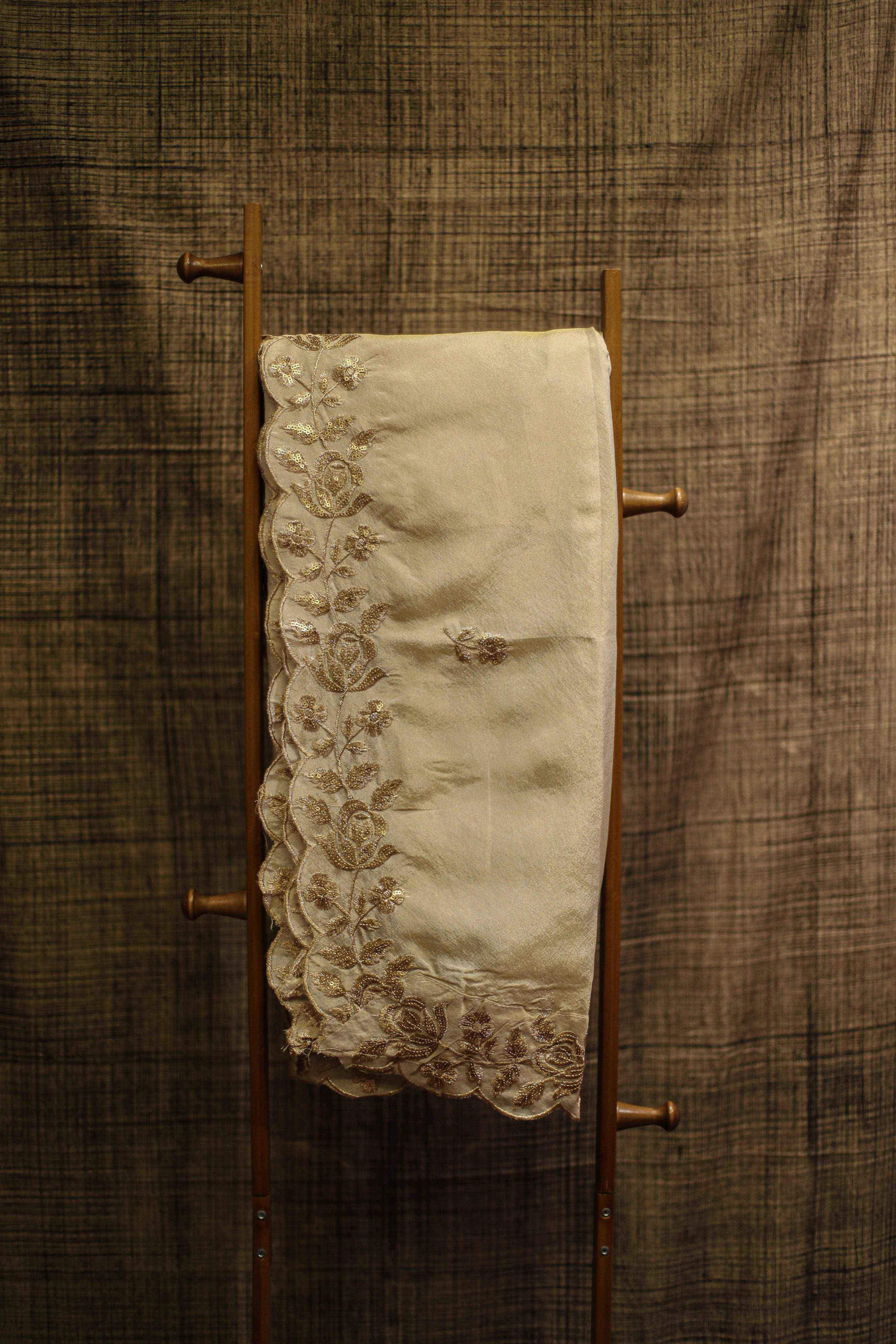 Ivory Elegance : Tissue Silk Sequin Work Dupatta/Stole - Dyeable