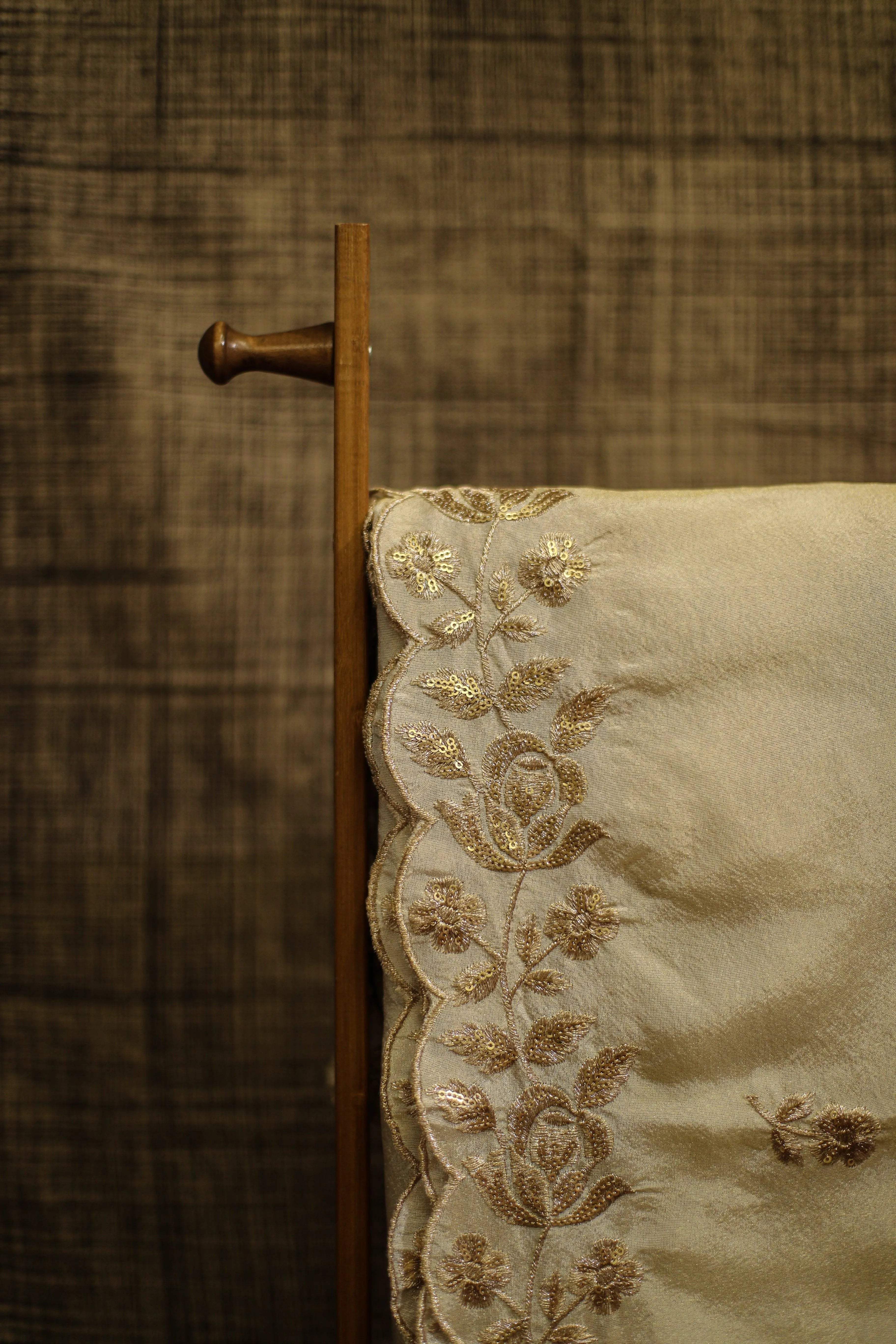 Ivory Elegance : Tissue Silk Sequin Work Dupatta/Stole - Dyeable - M'Foks