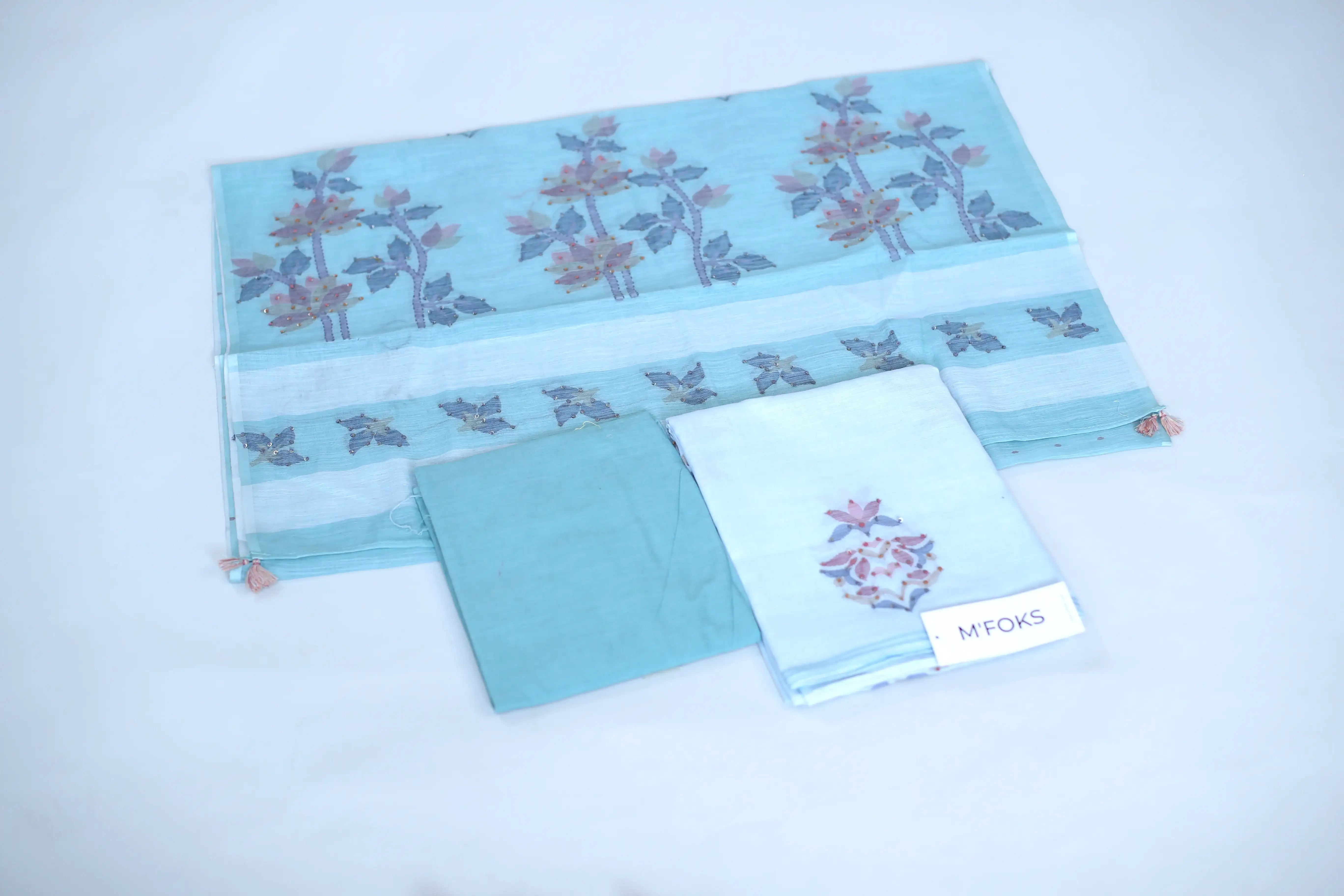 Pure Mal Cotton Doria Suit with Thread Work