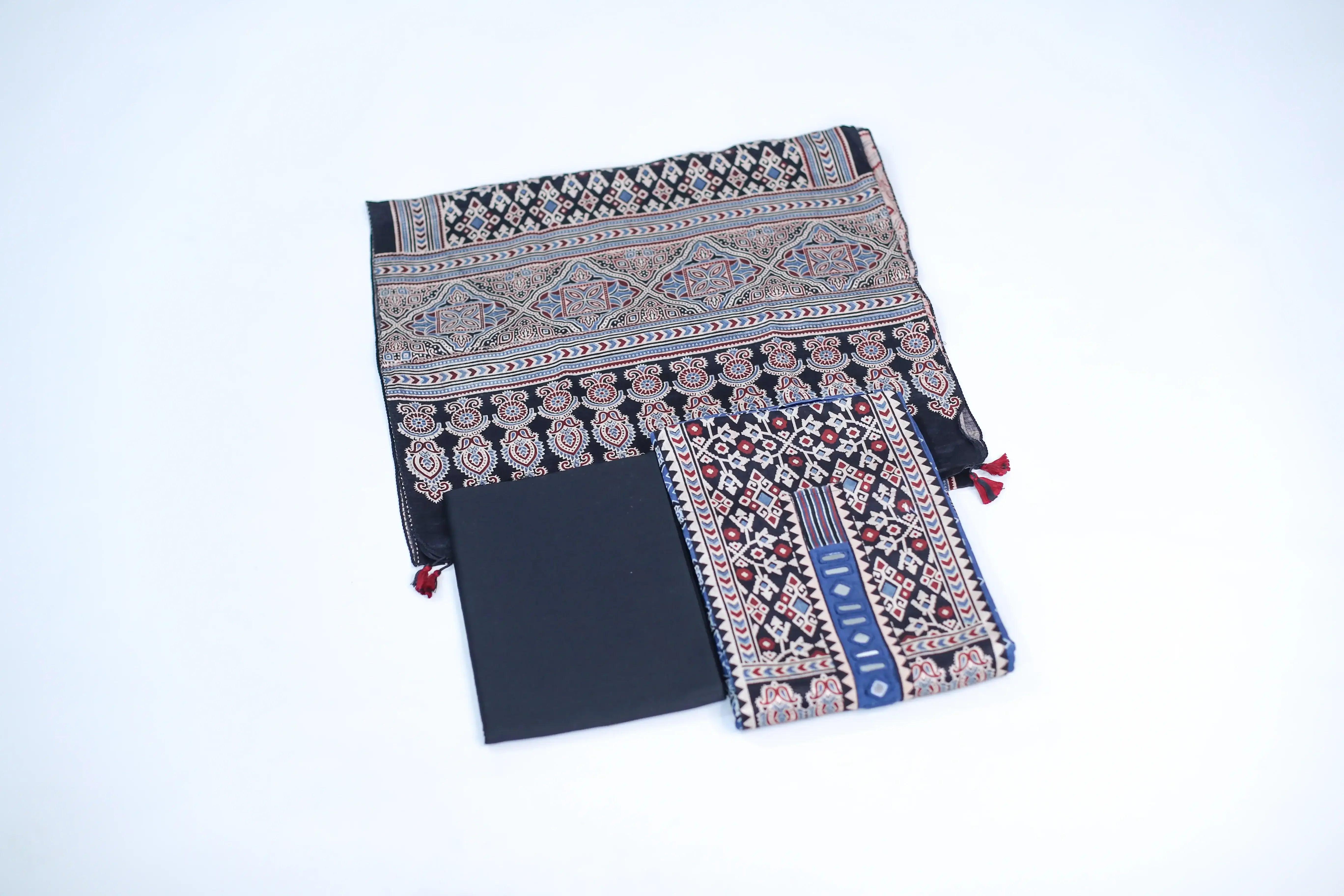 Premium Gaji Silk Unstitched Suit Set with Ajrakh Block Print - M'Foks