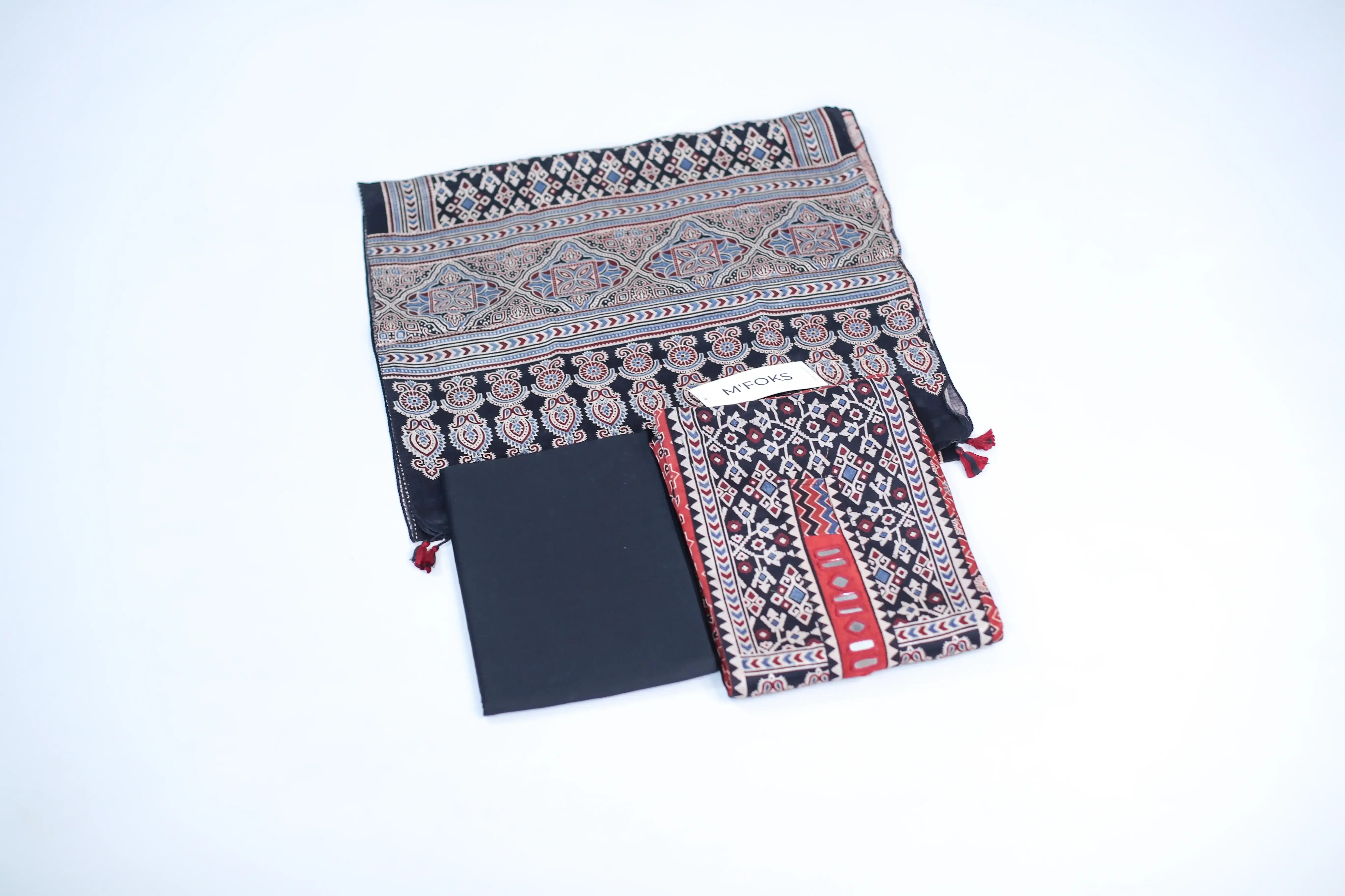Premium Gaji Silk Unstitched Suit Set with Ajrakh Block Print - M'Foks