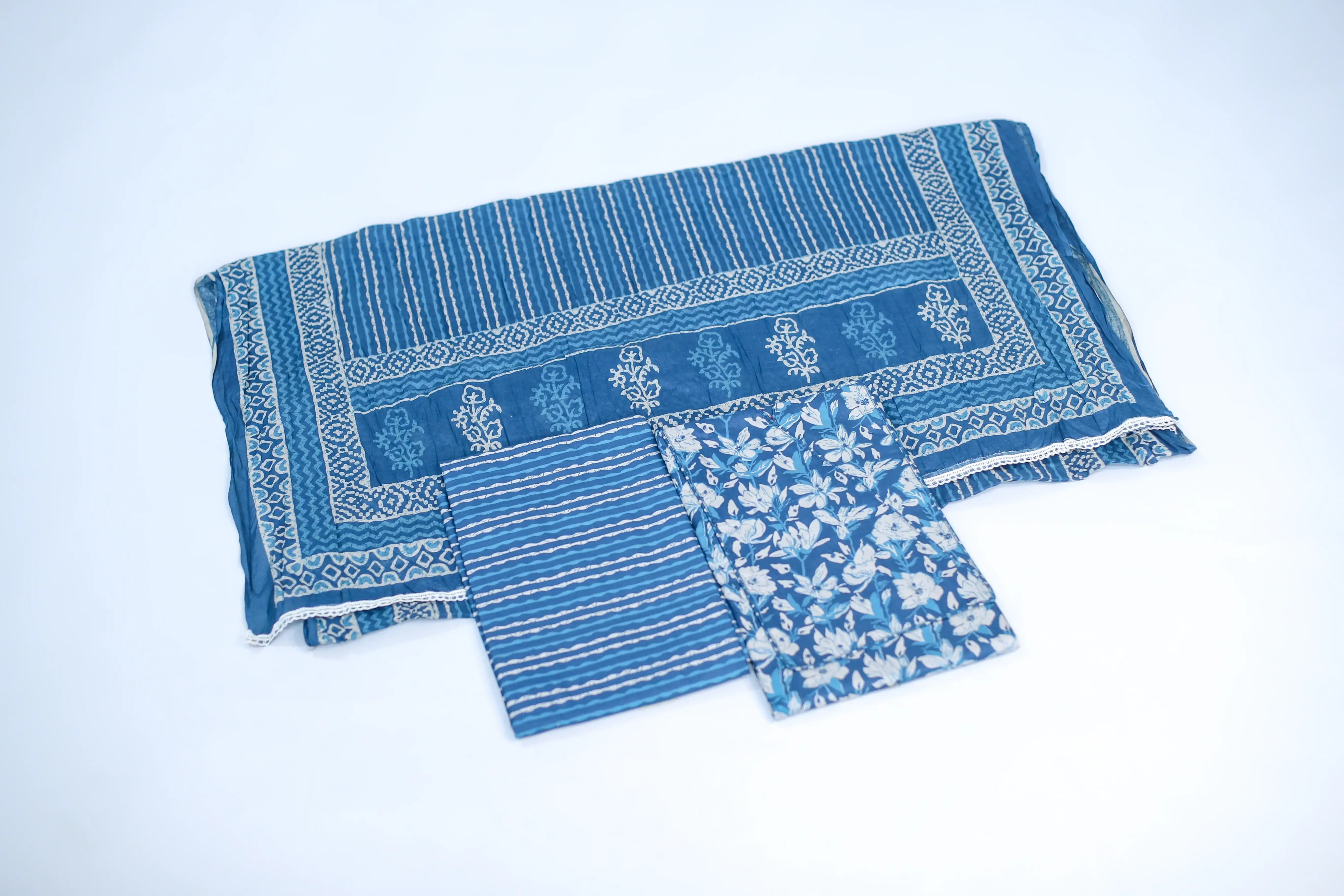 Pure Cotton Cambric Printed Unstitched Suit Set - Angrakha Neckline