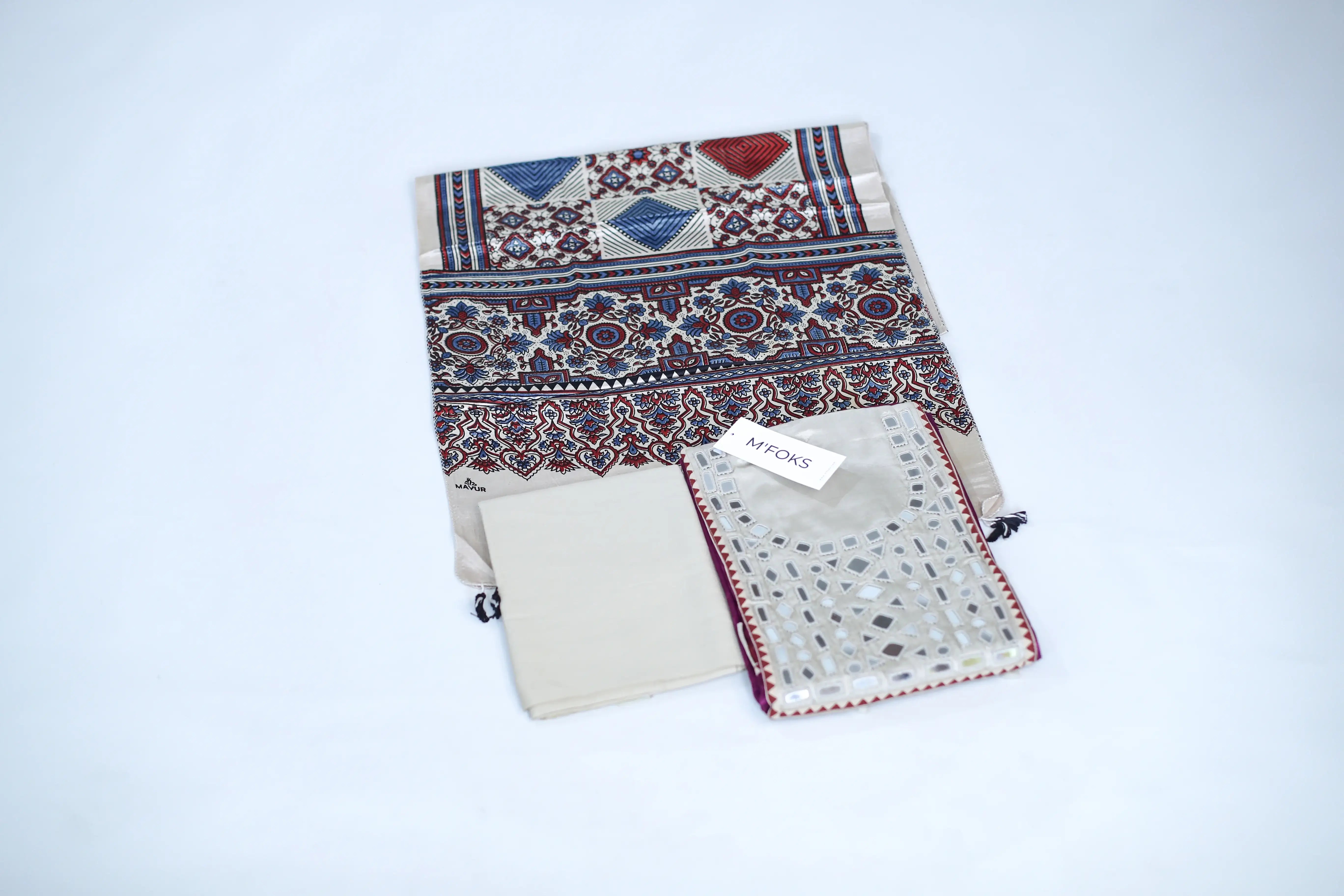 Premium Gaji Silk Unstitched Suit Set with Ajrakh Block Print Dupatta