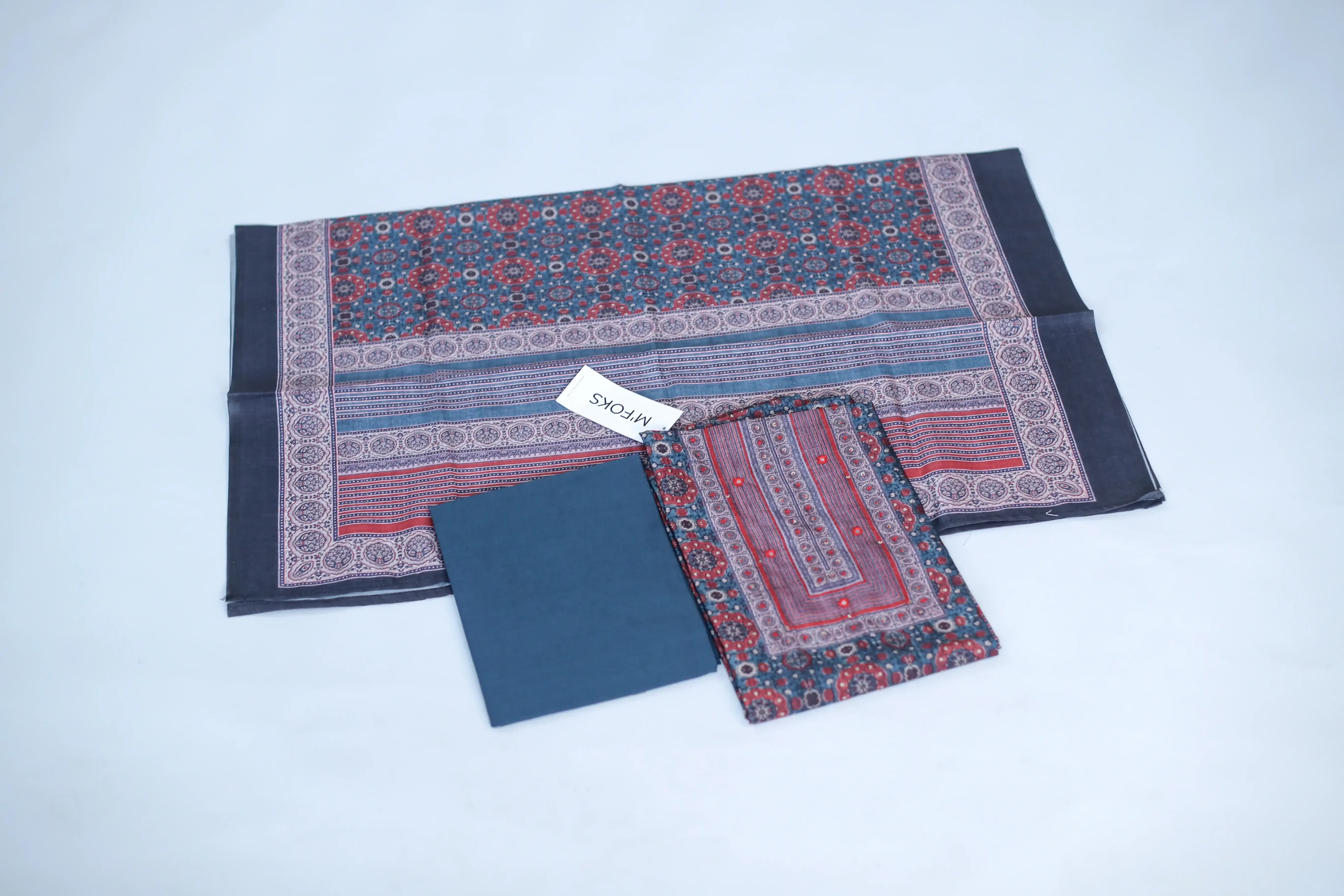 Pure Cotton Silk Ajrakh Print Unstitched Suit Set - M'Foks