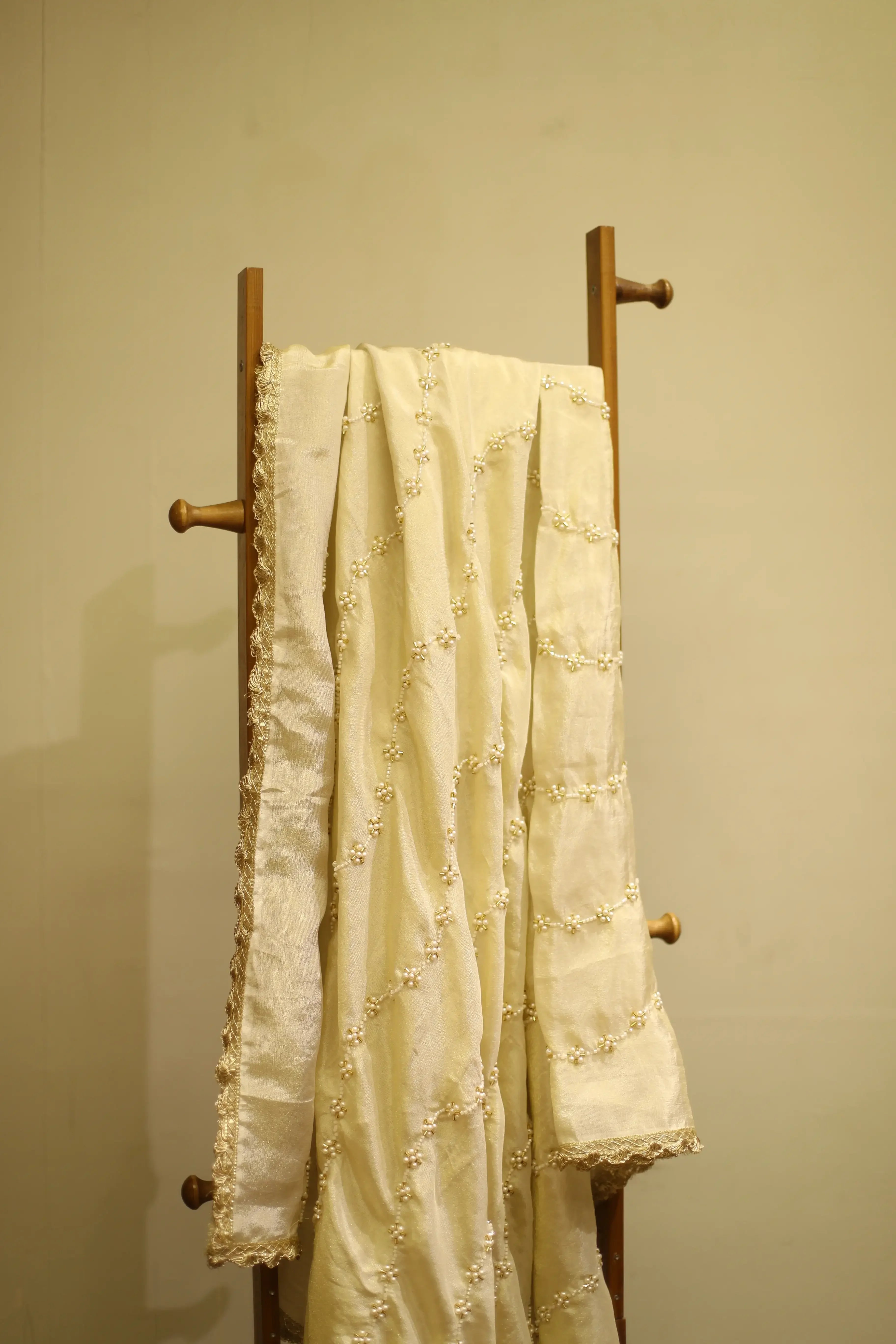 Tissue Pearl Work Dupatta - Dyeable - M'Foks