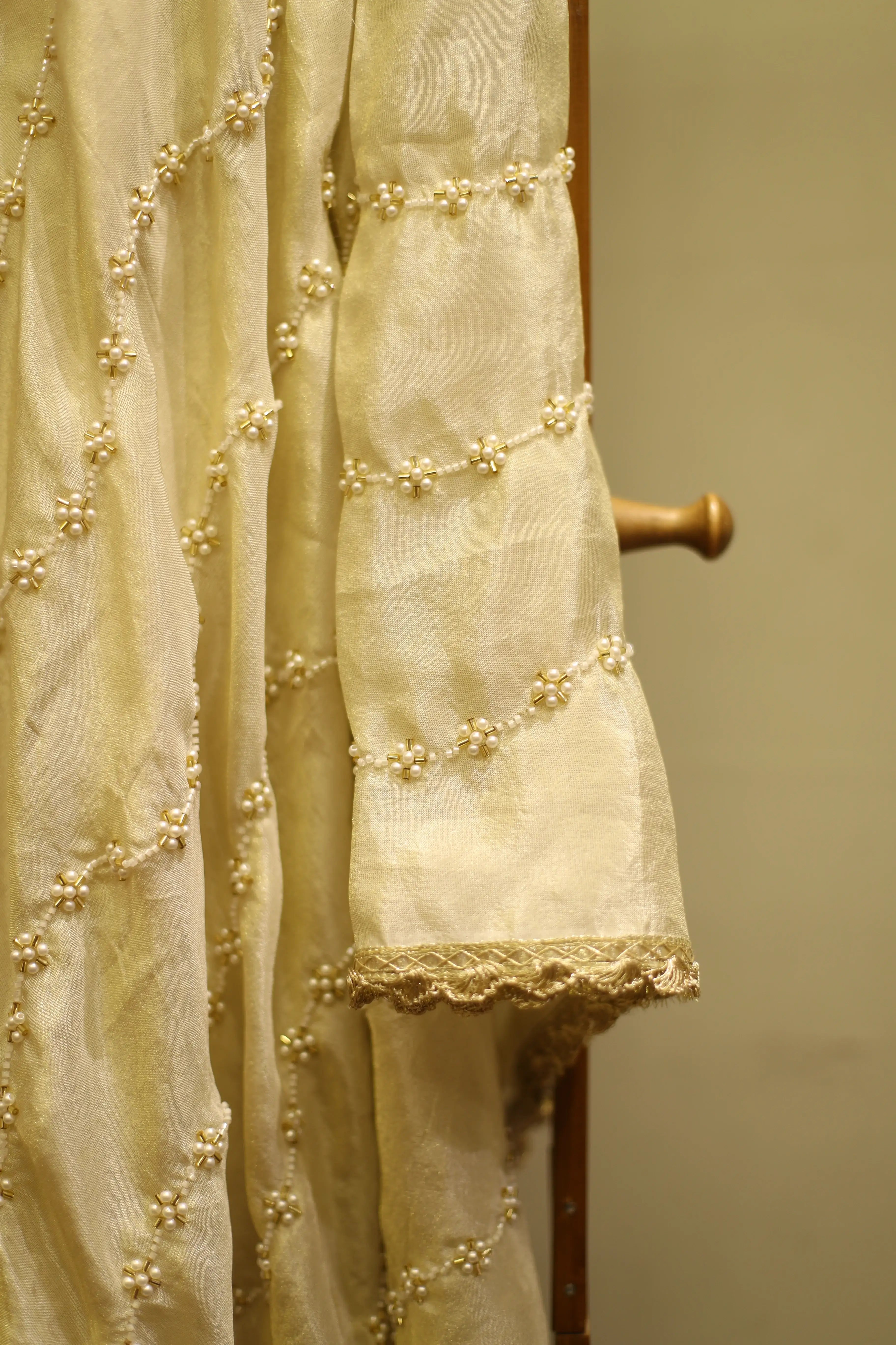 Tissue Pearl Work Dupatta - Dyeable