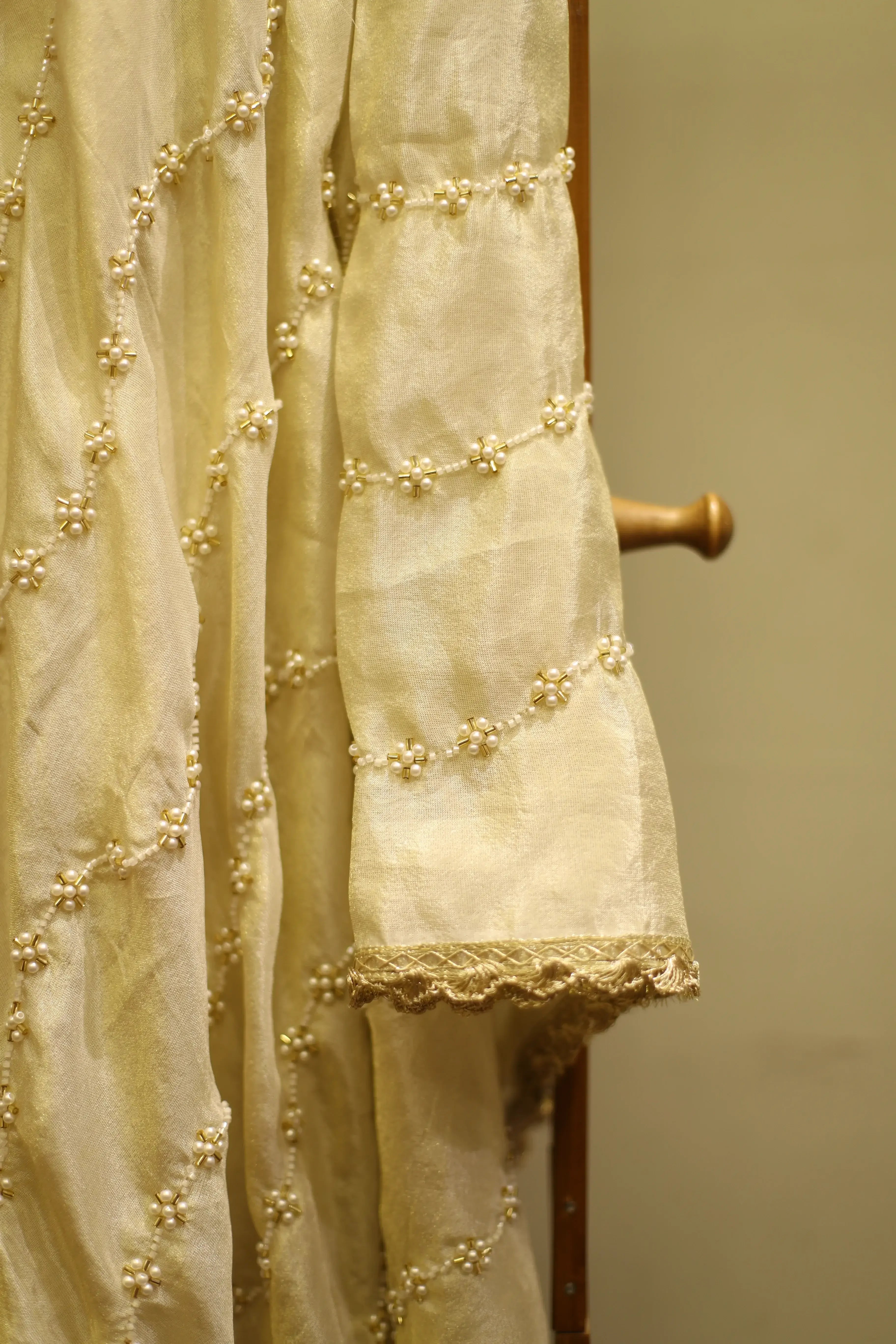 Tissue Pearl Work Dupatta - Dyeable - M'Foks
