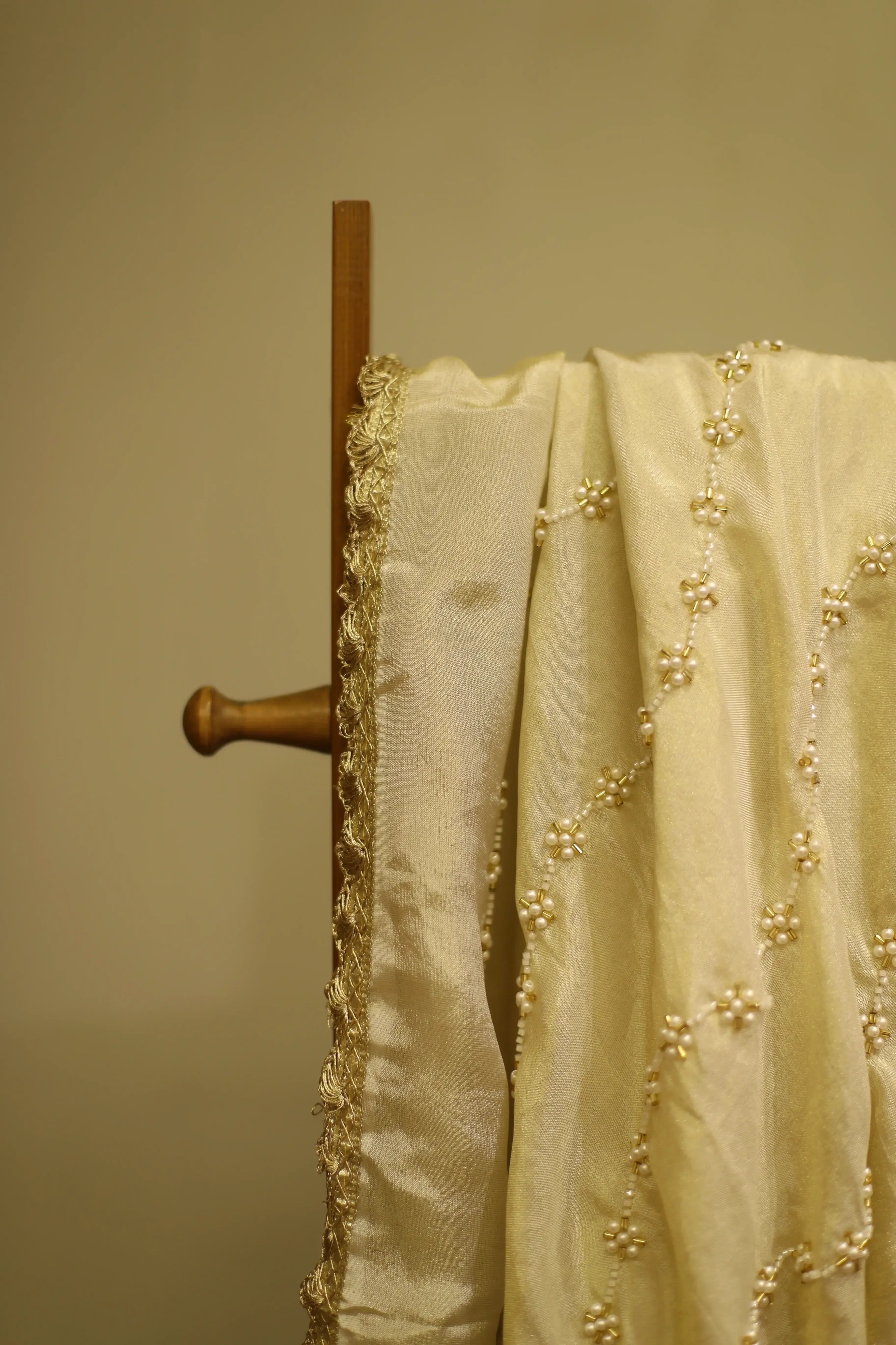 Tissue Pearl Work Dupatta - Dyeable - M'Foks