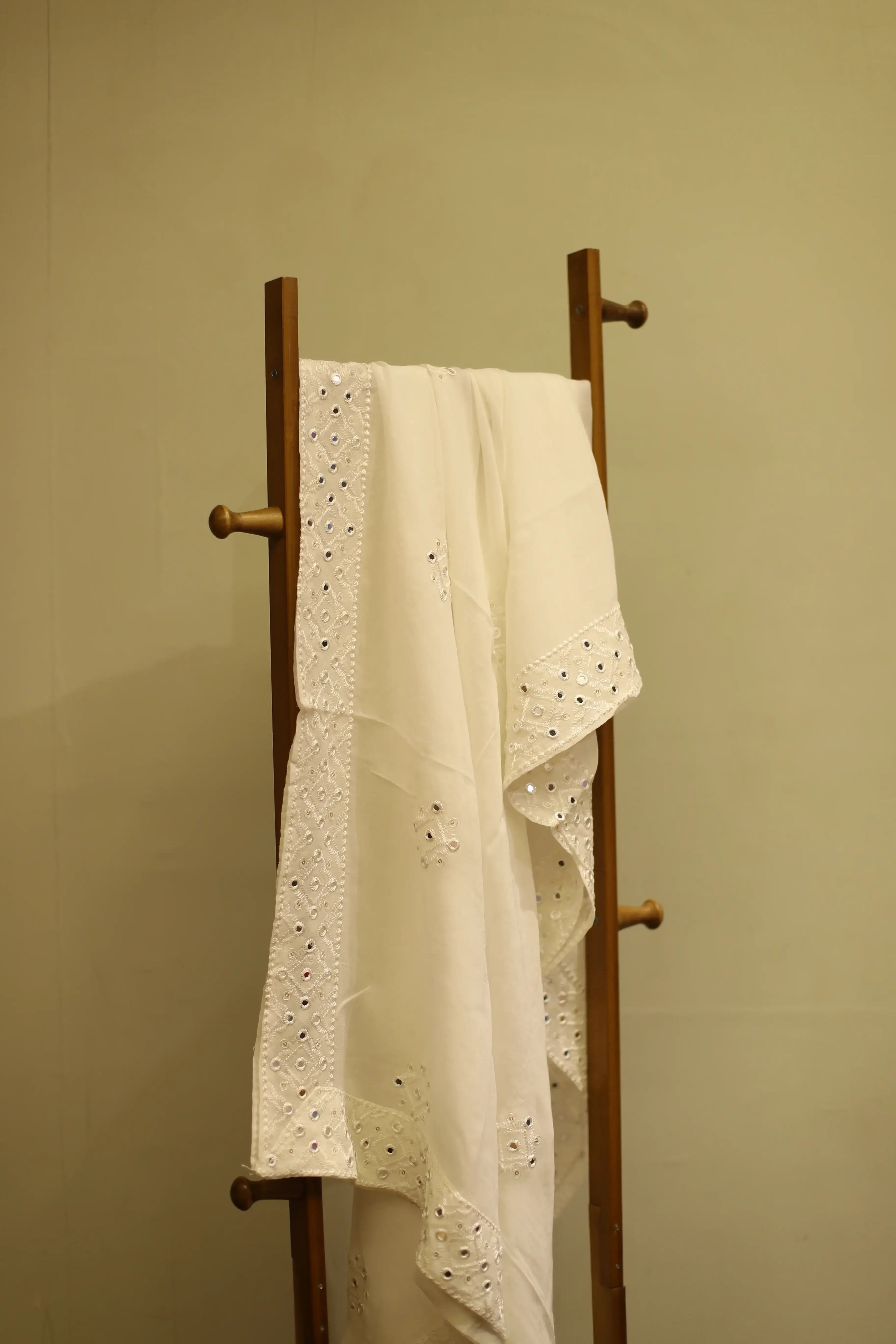 Pure Georgette Mirror & Thread Work Dupatta - White Dyeable - M'Foks