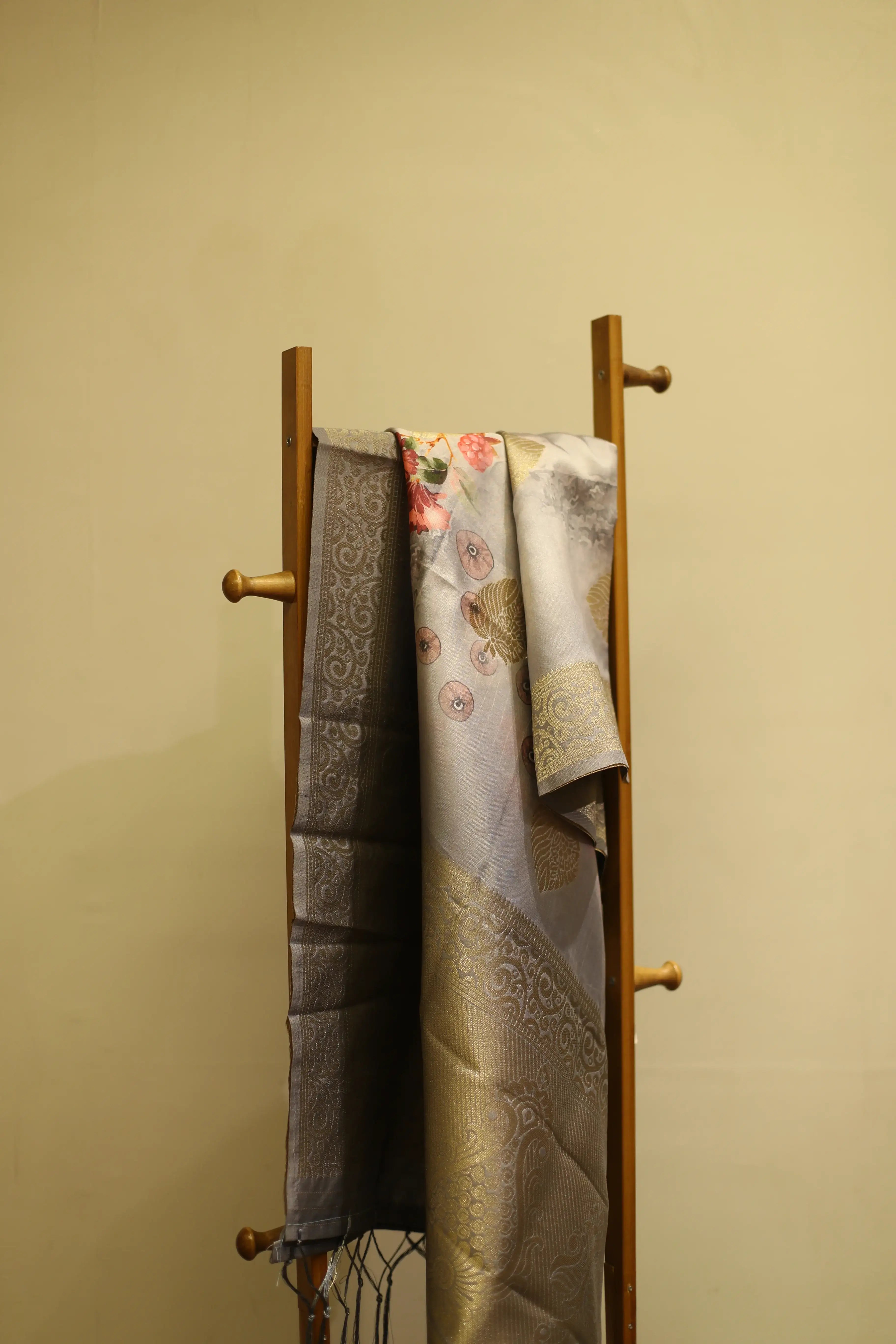 Silk Zari Digital Printed Dupatta/Stole - Grey