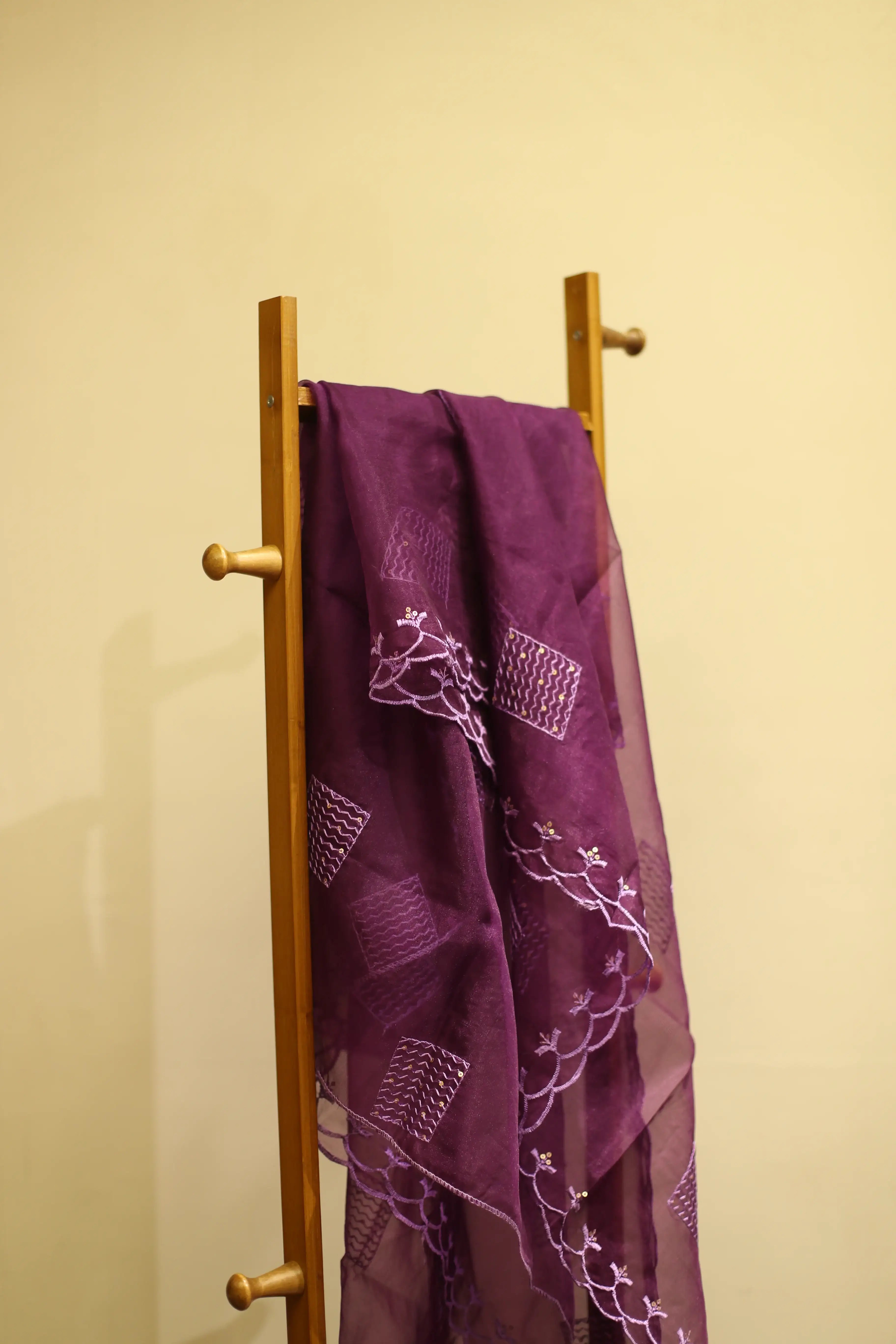 Organza Thread work Dupatta/ Stole - Purple - M'Foks