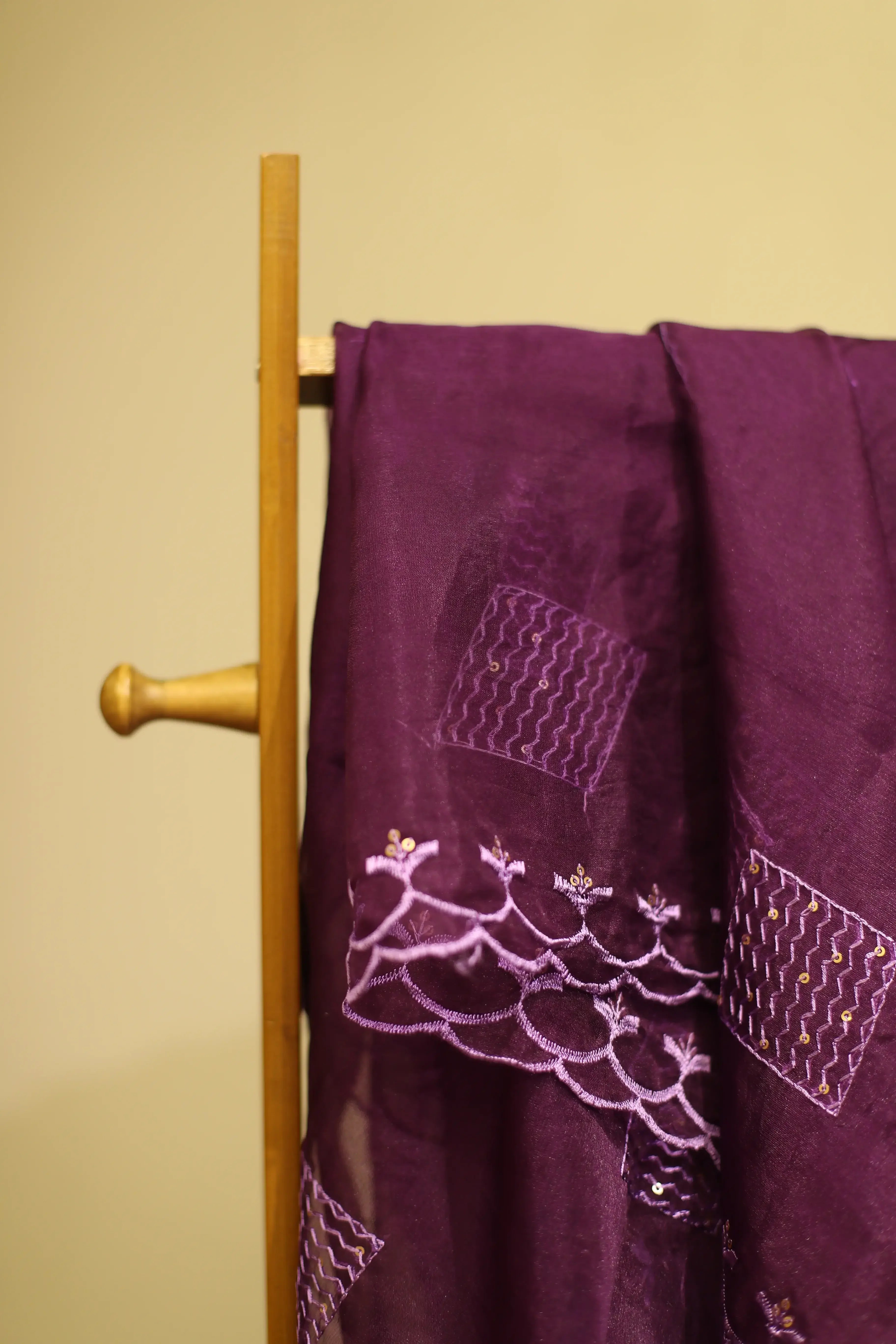 Organza Thread work Dupatta/ Stole - Purple - M'Foks