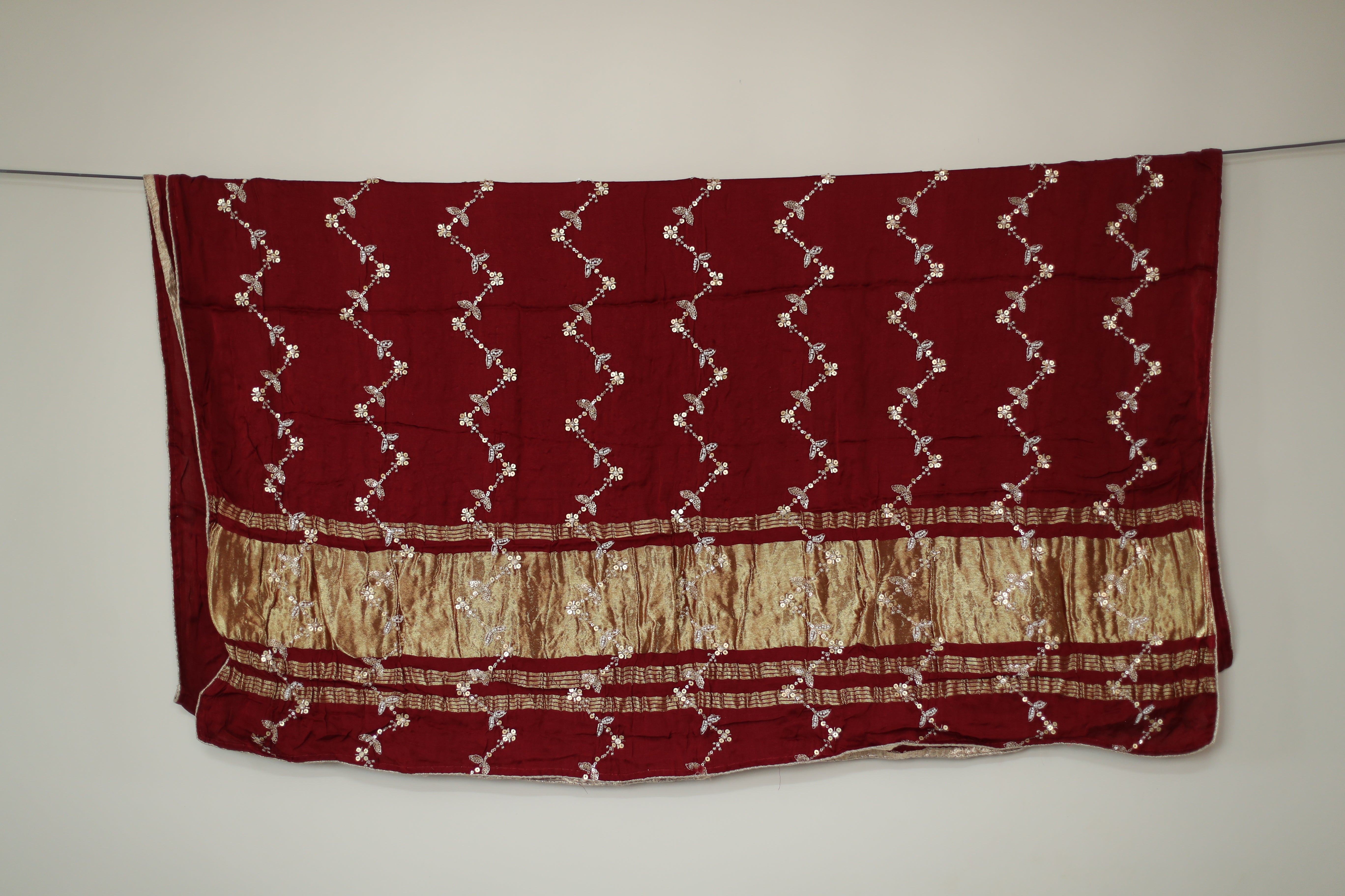 Gaji Vintage Pearl & Cutdana Work Dupatta - Maroon