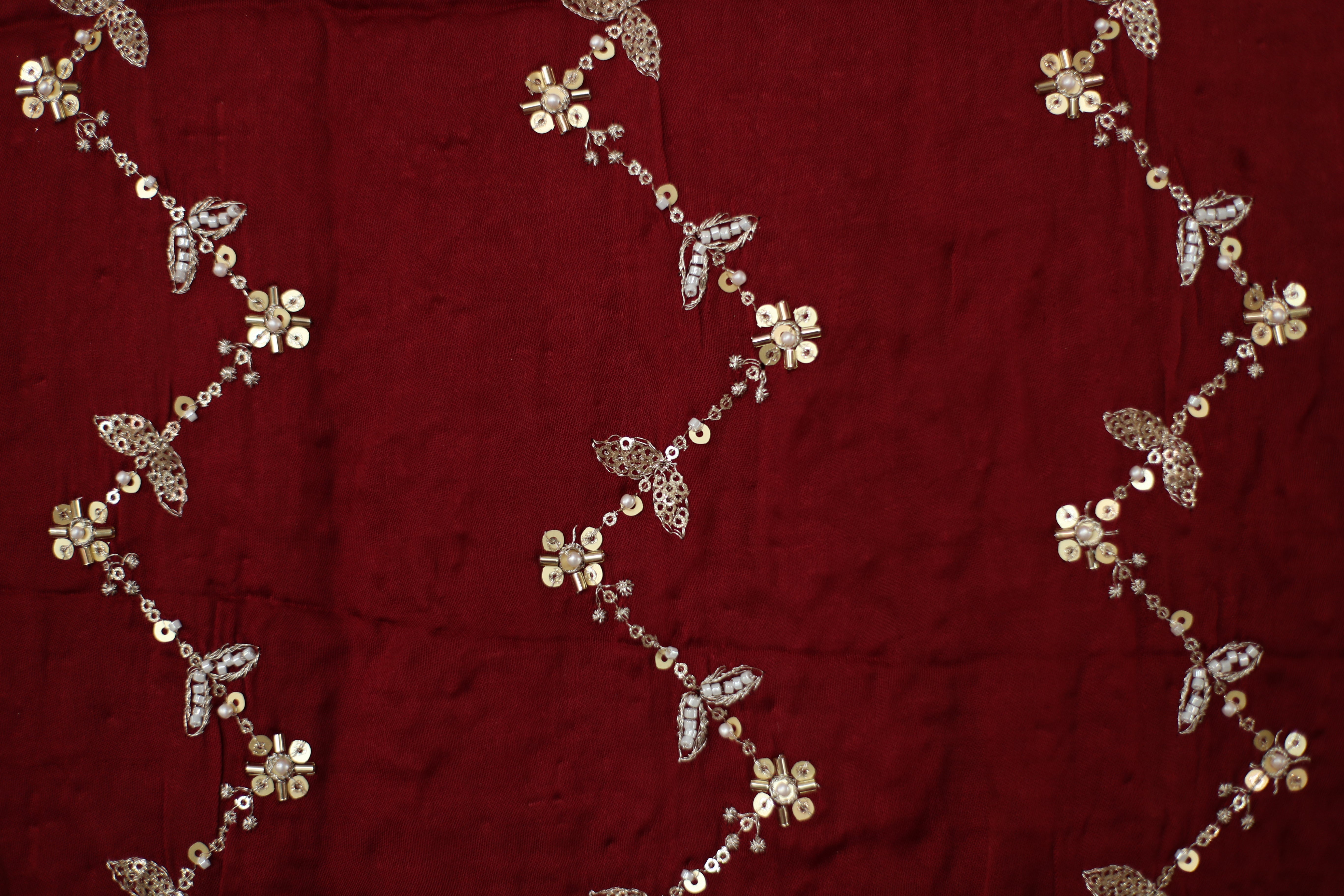 Gaji Vintage Pearl & Cutdana Work Dupatta - Maroon