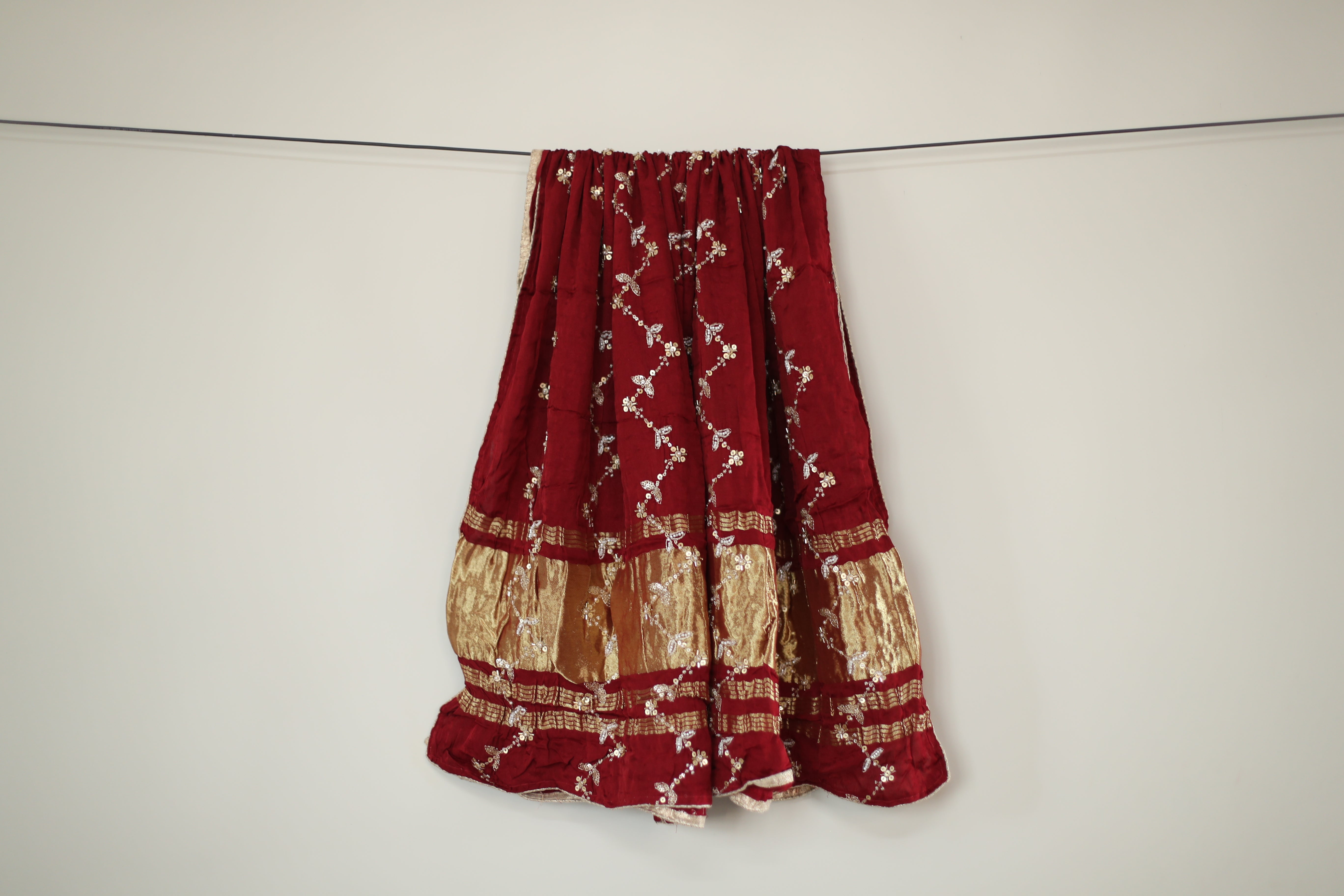 Gaji Vintage Pearl & Cutdana Work Dupatta - Maroon