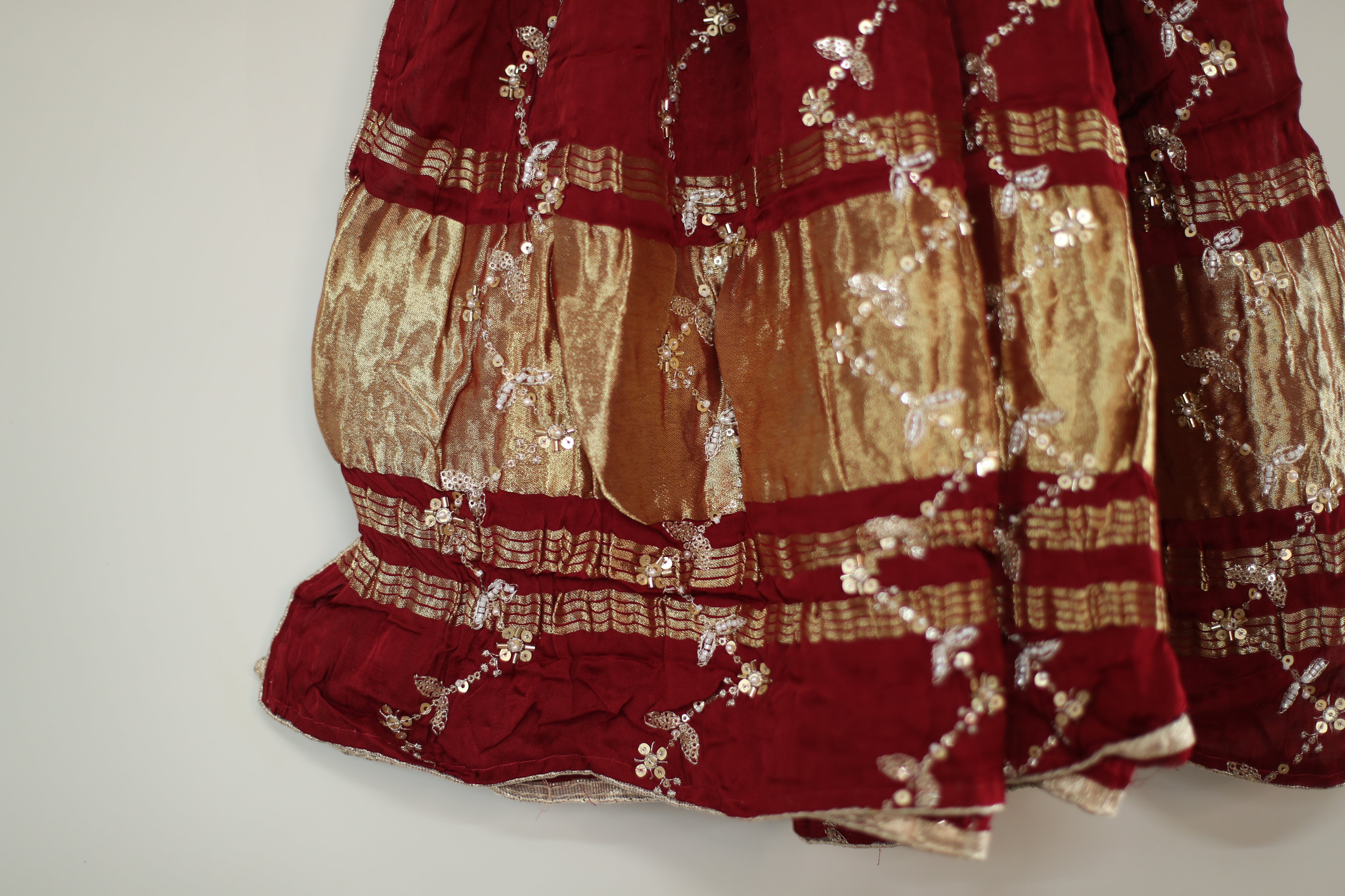 Gaji Vintage Pearl & Cutdana Work Dupatta - Maroon