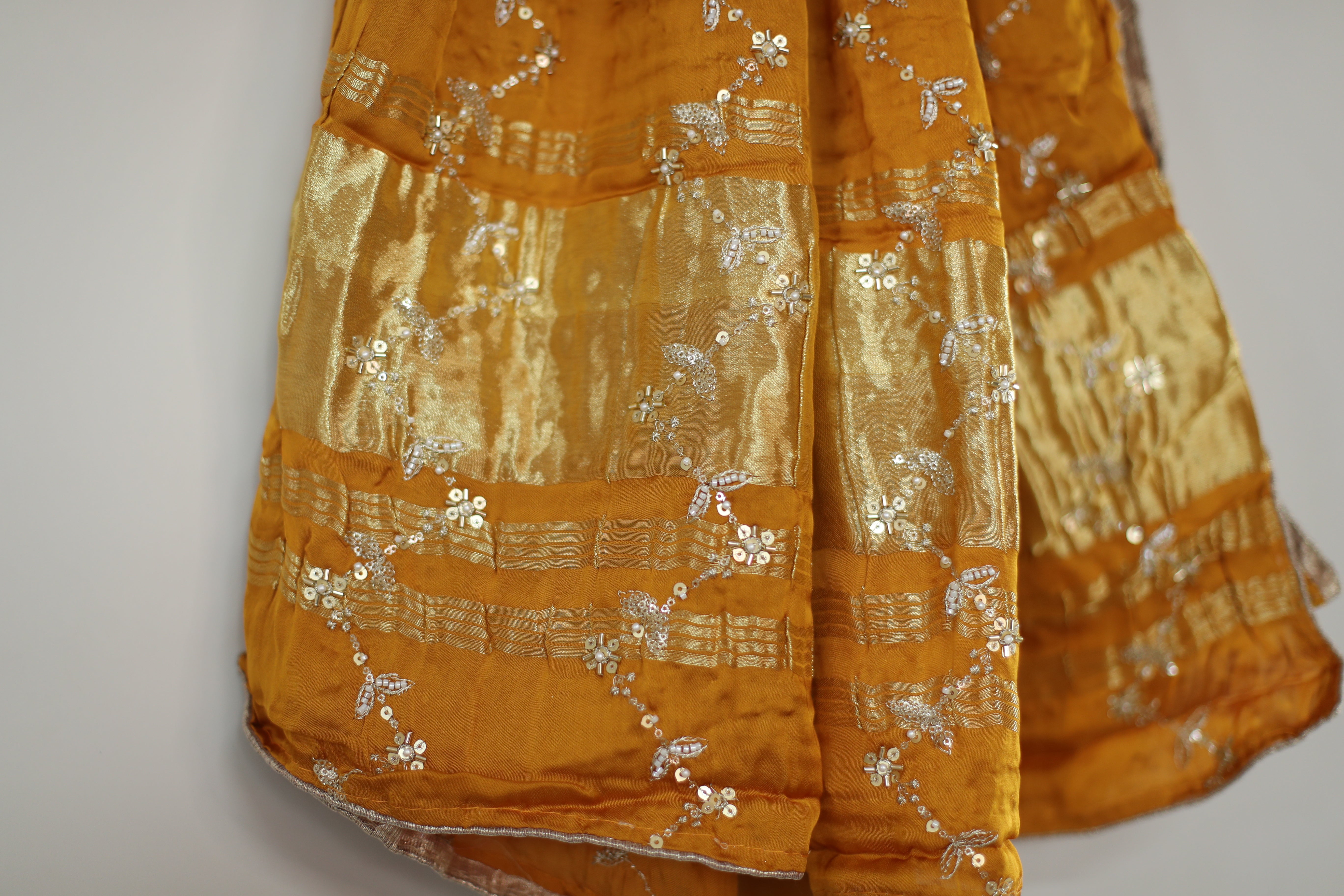 Gaji Vintage Pearl & Cutdana Work Dupatta - Yellow