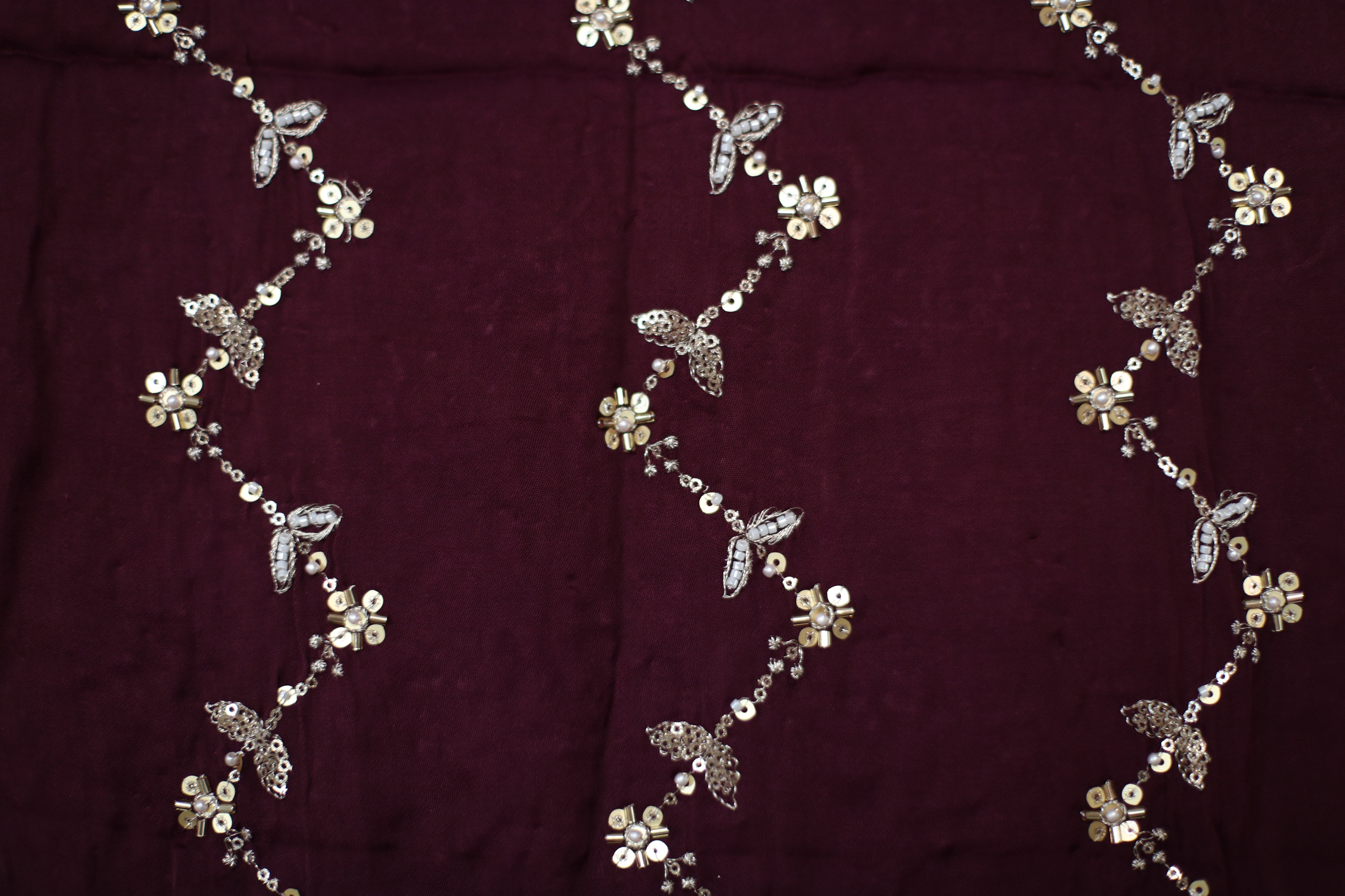 Gaji Vintage Pearl & Cutdana Work Dupatta - Wine