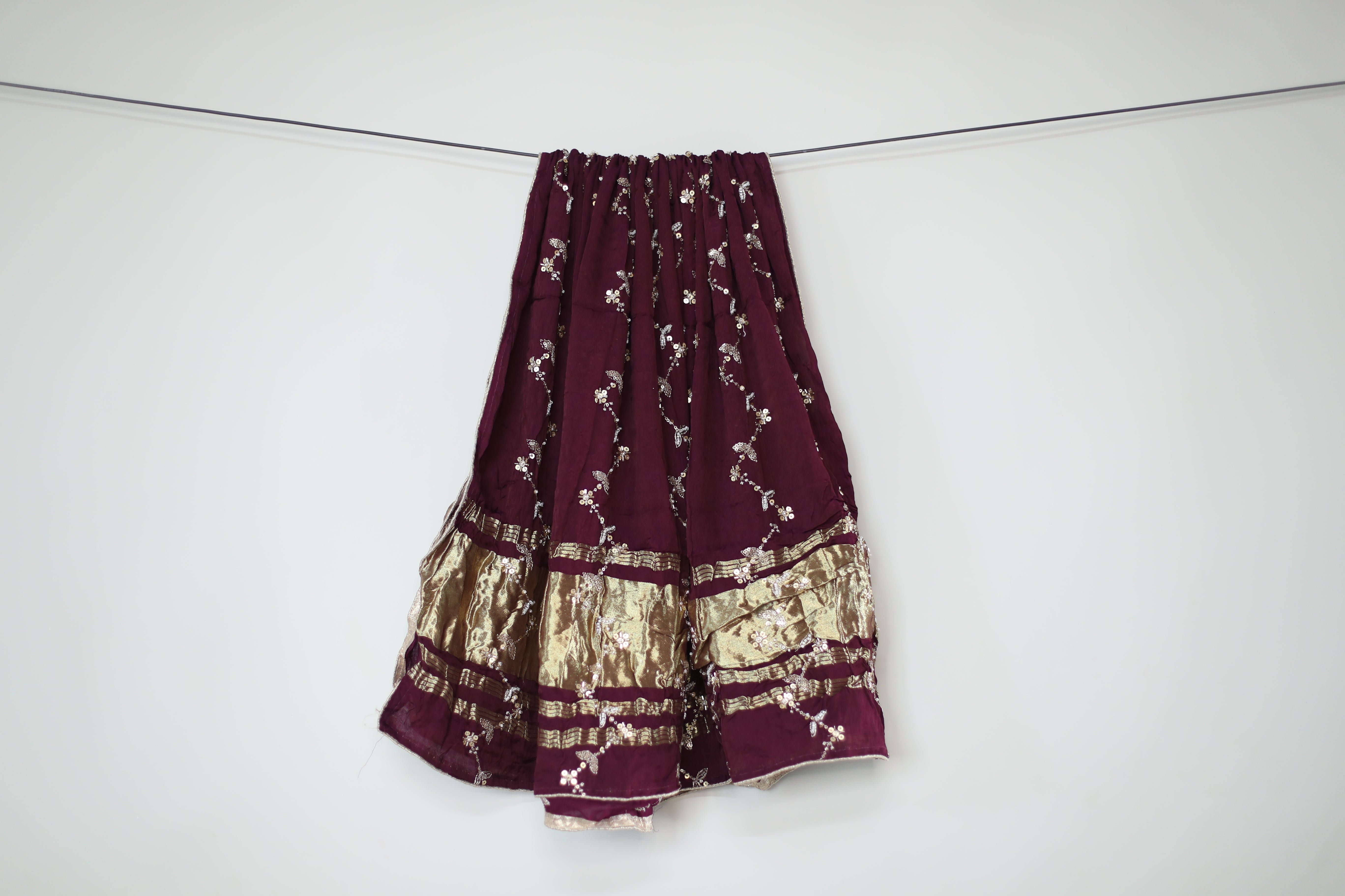 Gaji Vintage Pearl & Cutdana Work Dupatta - Wine