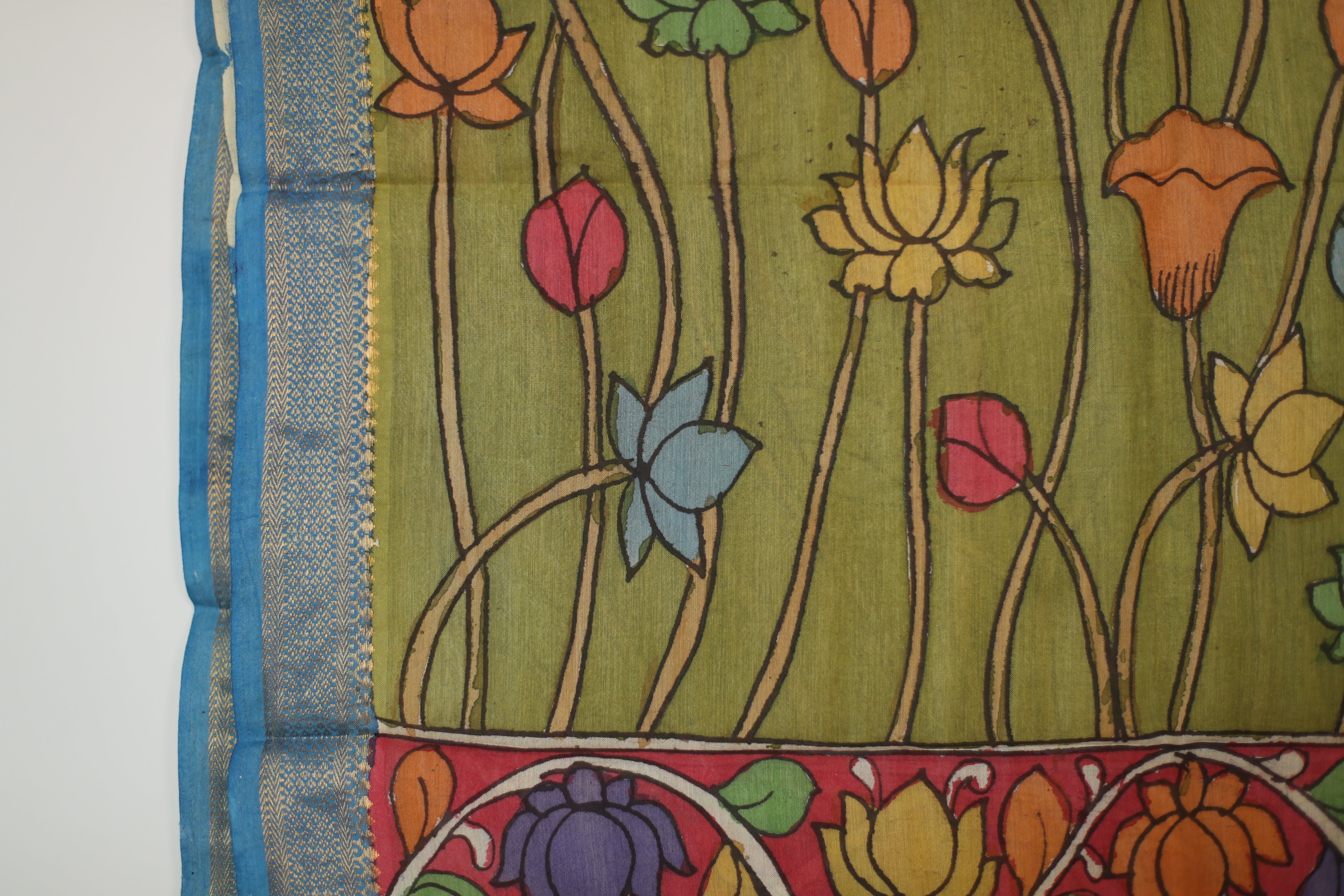 Tusar Silk Pen-Work Kalamkari Dupatta