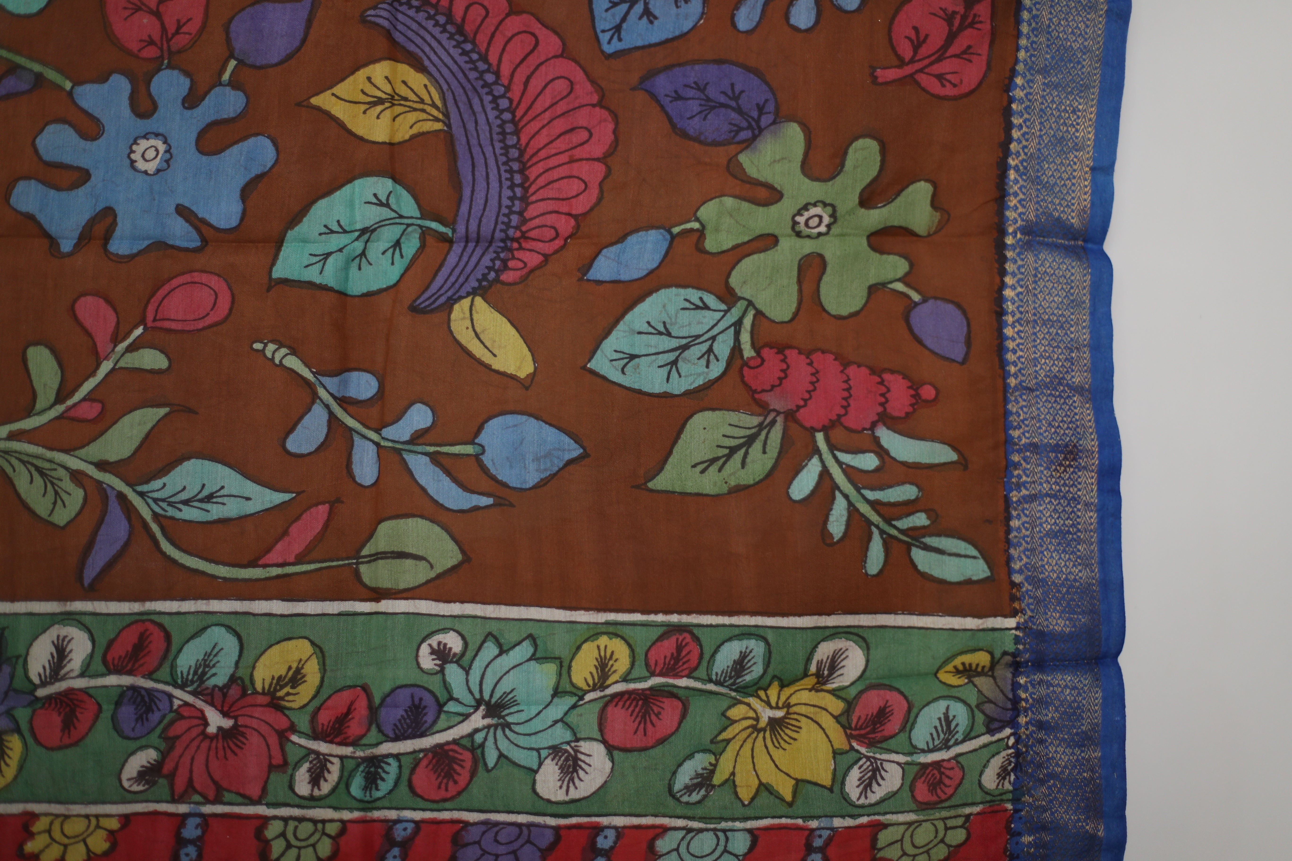Tusar Silk Pen-Work Kalamkari Dupatta