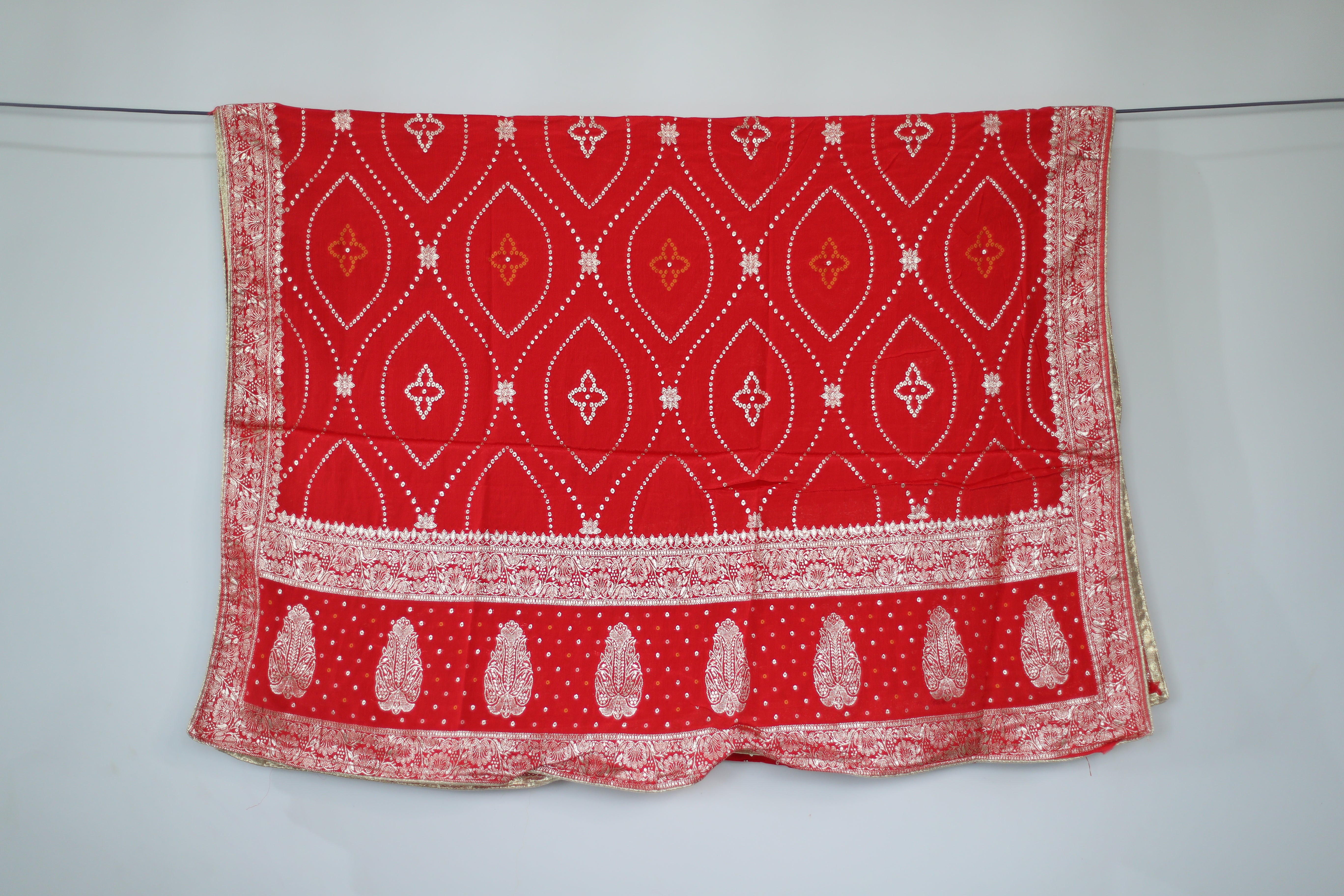 Pure Chinon Bandhini Banarasi Dupatta - Red