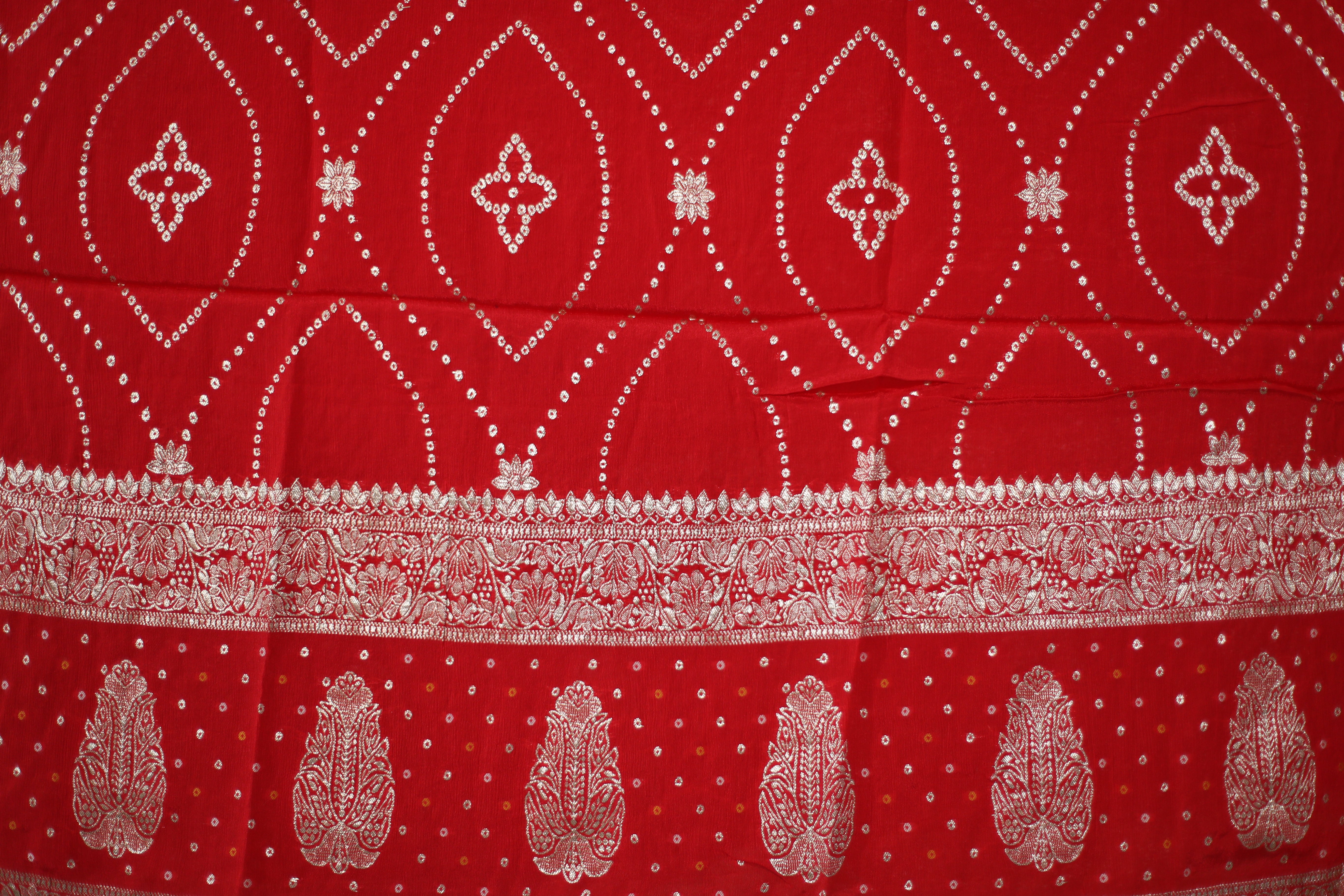 Pure Chinon Bandhini Banarasi Dupatta - Red