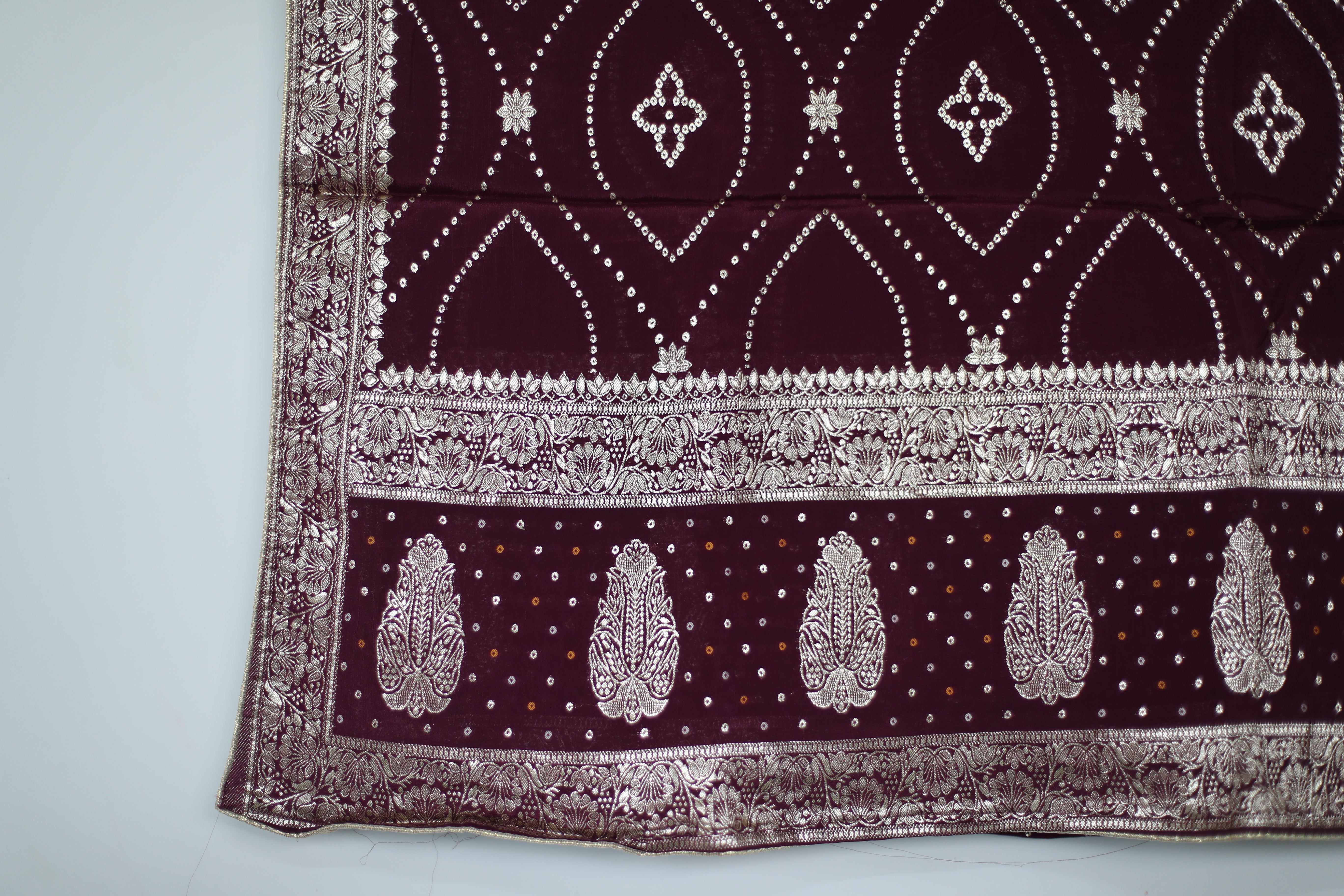 Pure Chinon Bandhini Banarasi Dupatta - Wine