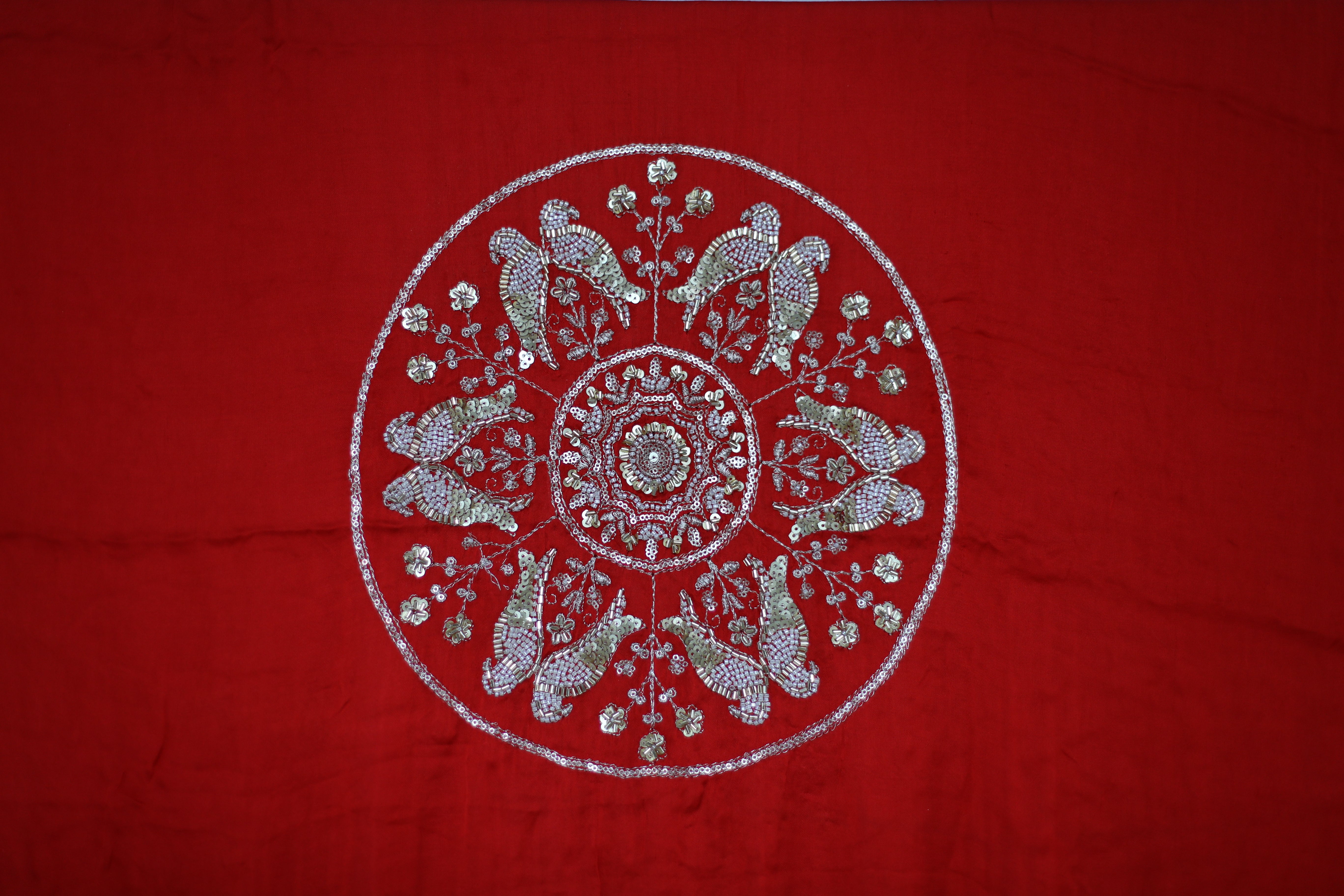 Gaji Vintage Pearl & Cutdana Work Dupatta - Red