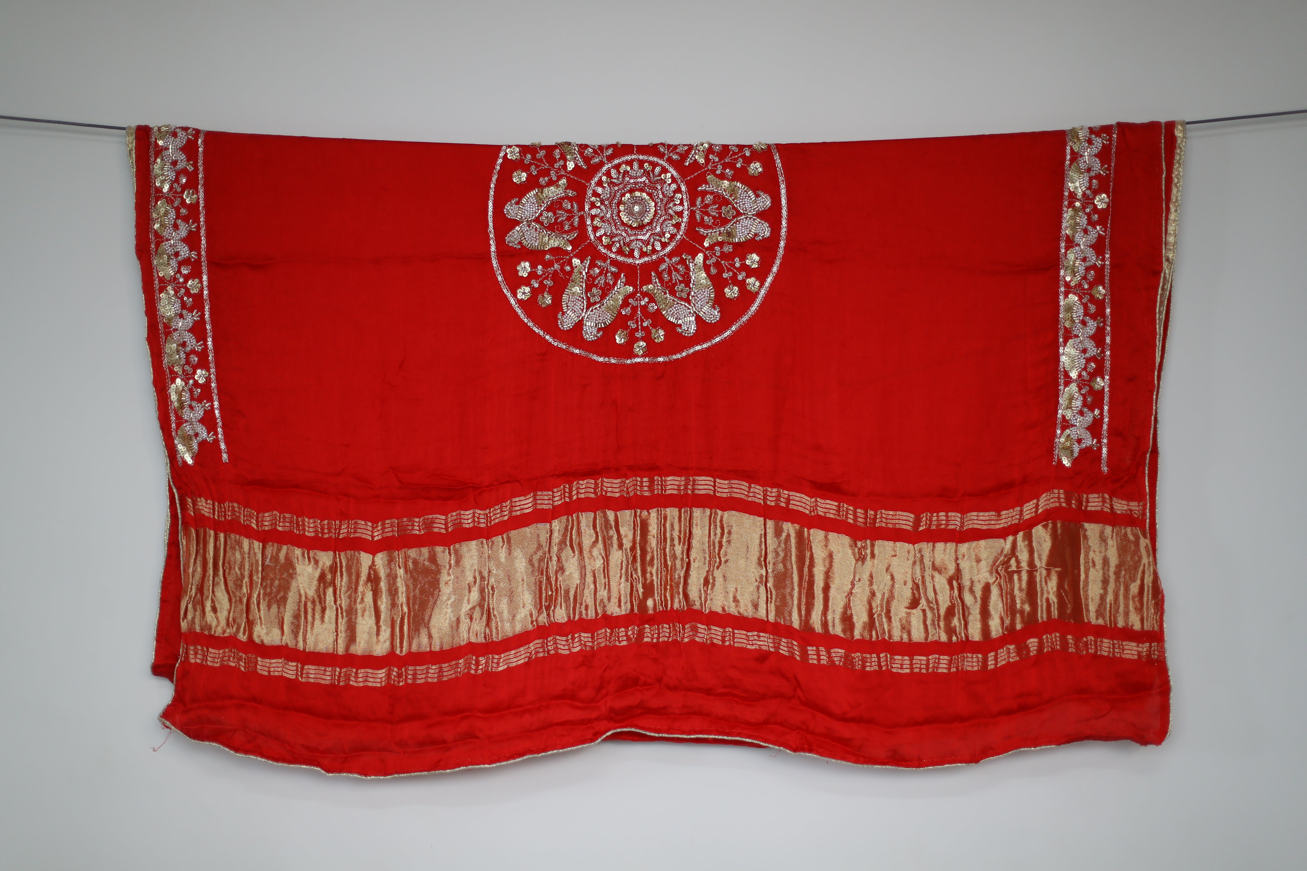 Gaji Vintage Pearl & Cutdana Work Dupatta - Red