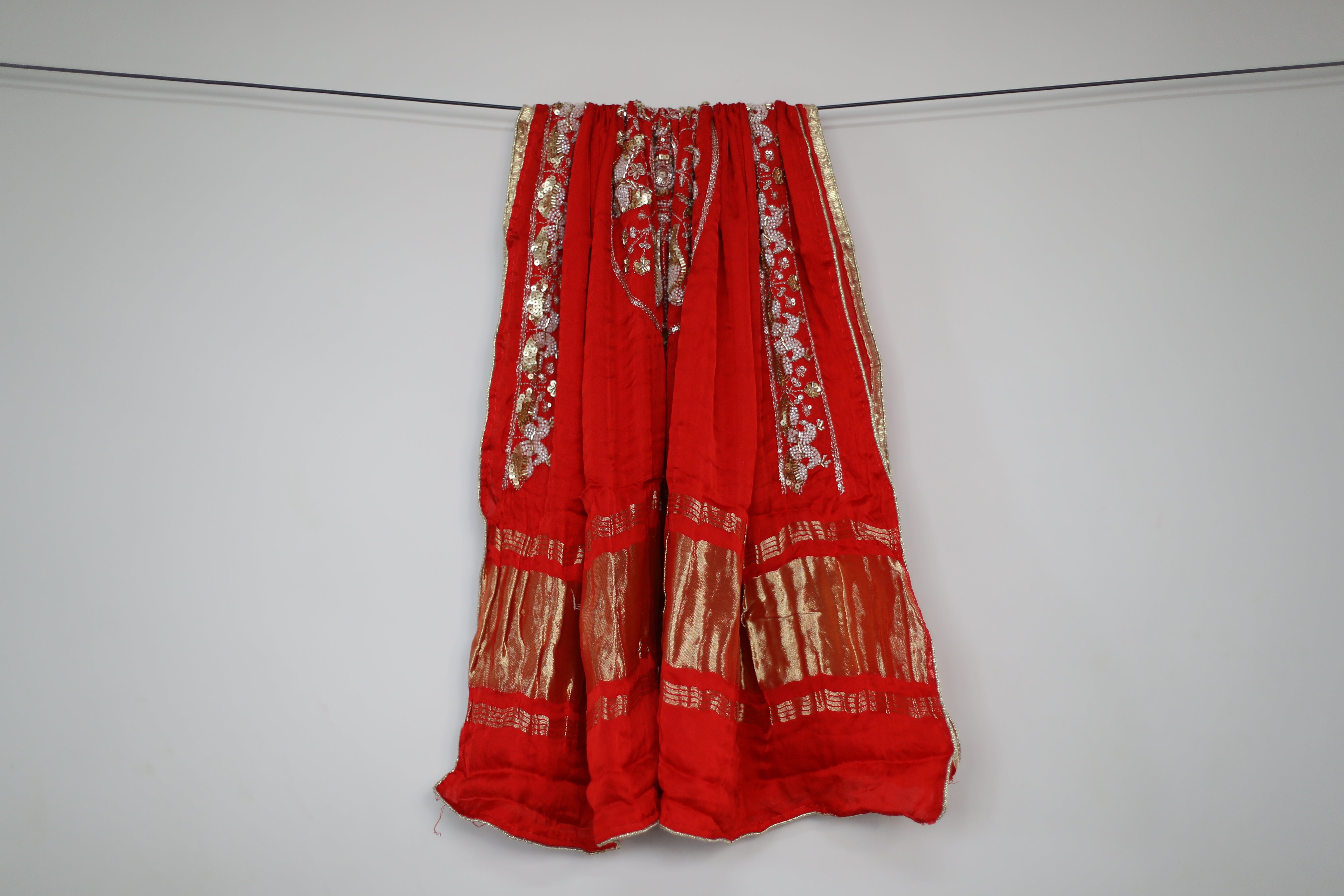 Gaji Vintage Pearl & Cutdana Work Dupatta - Red