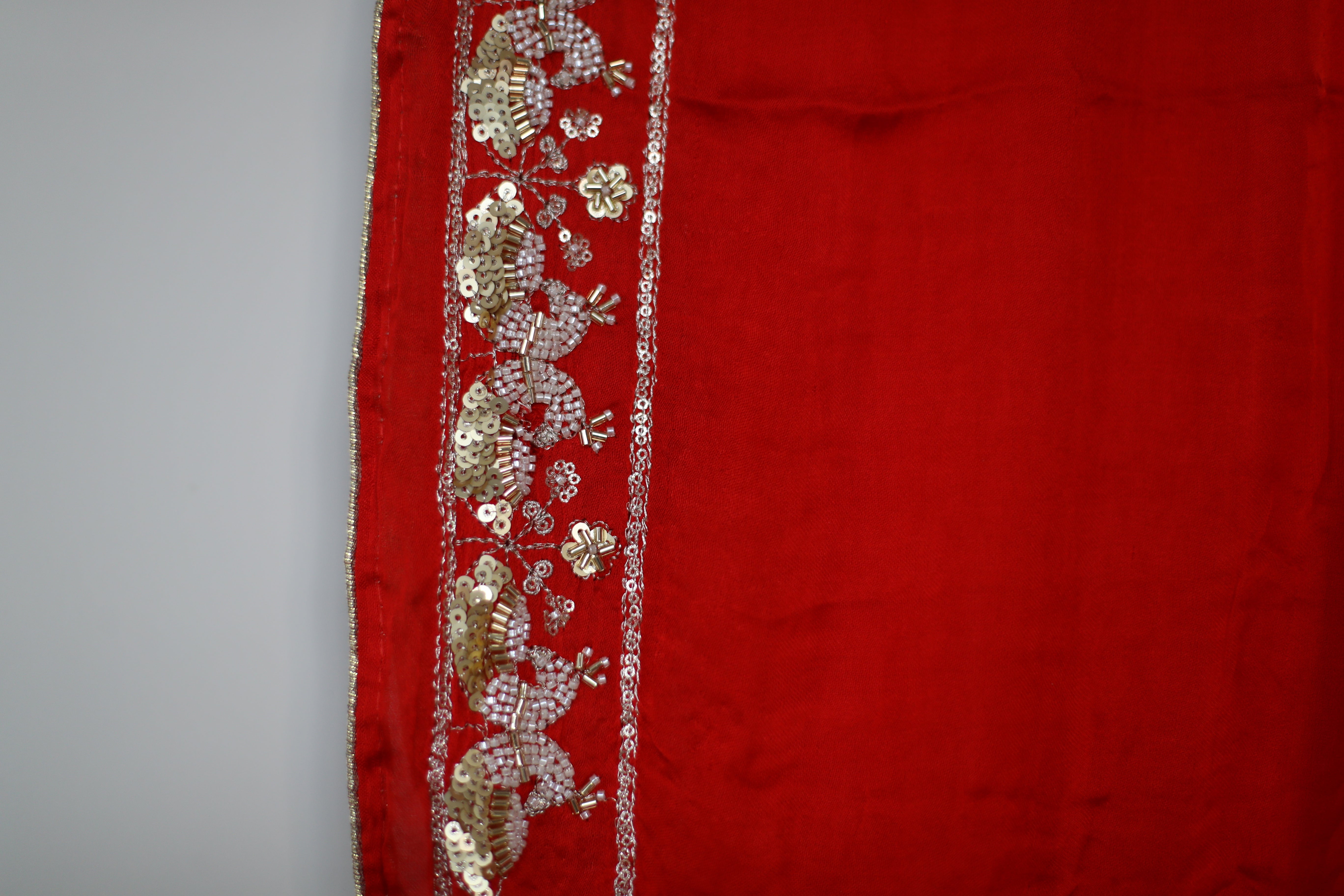 Gaji Vintage Pearl & Cutdana Work Dupatta - Red