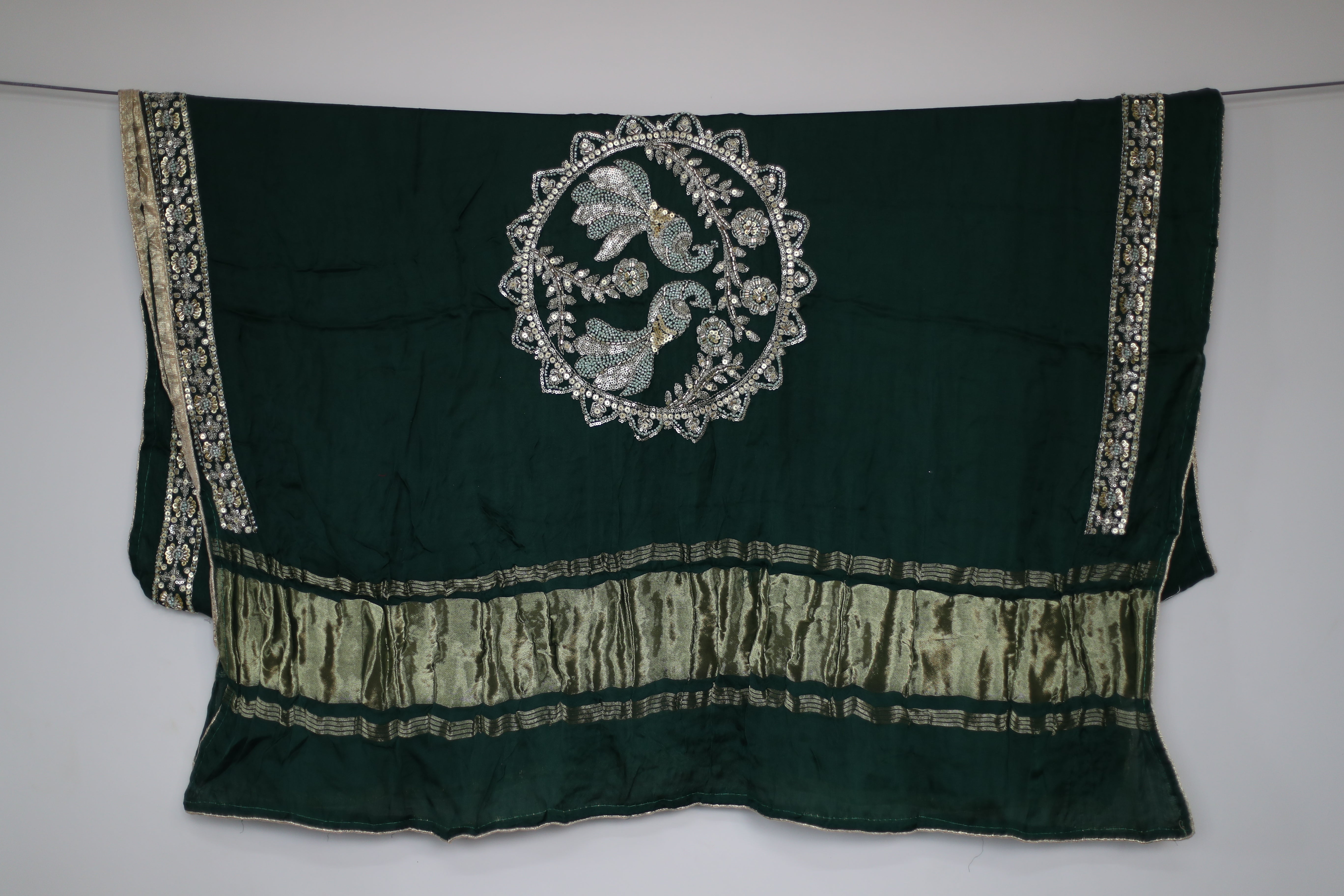 Gaji Vintage Pearl & Cutdana Work Dupatta - Green
