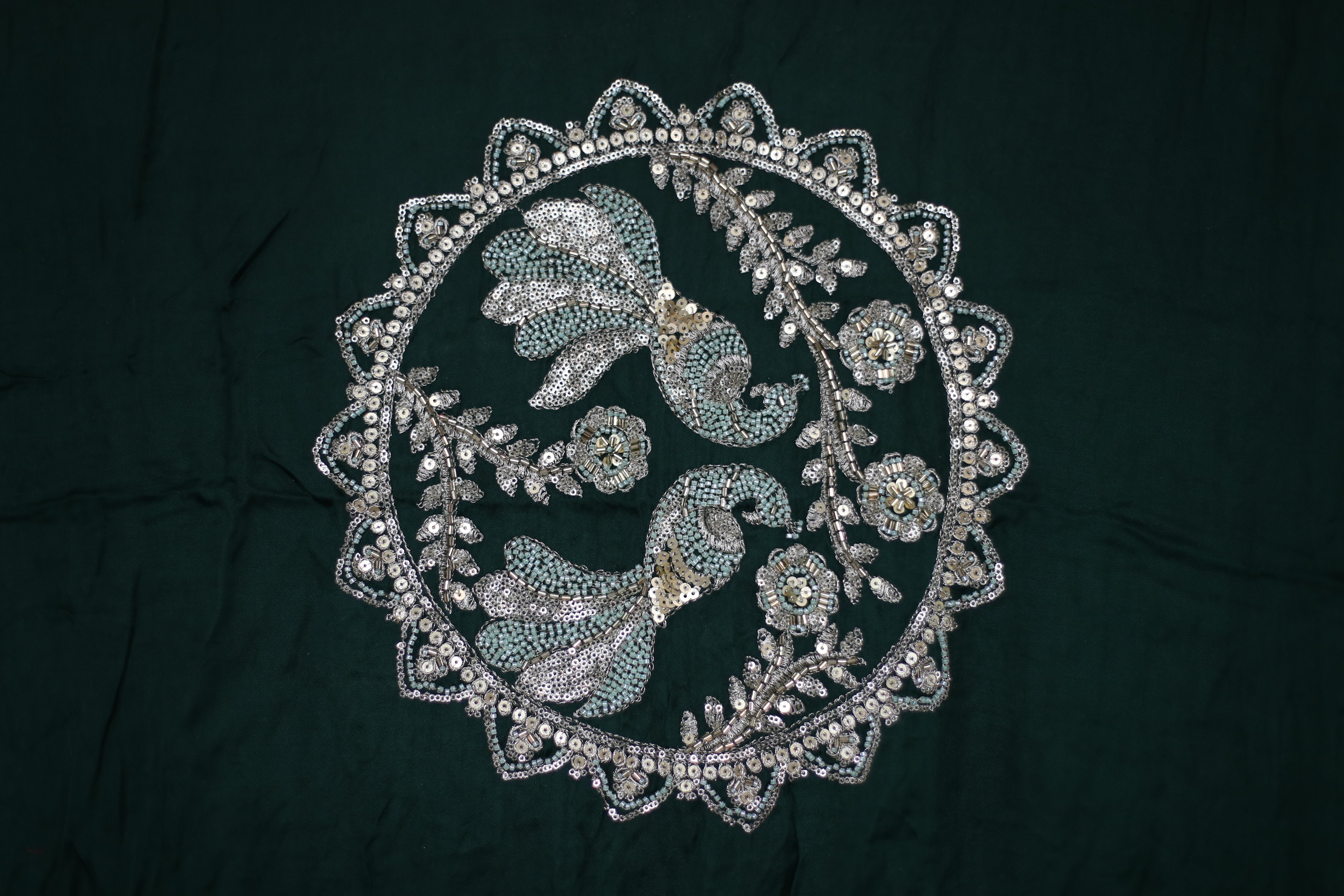 Gaji Vintage Pearl & Cutdana Work Dupatta - Green
